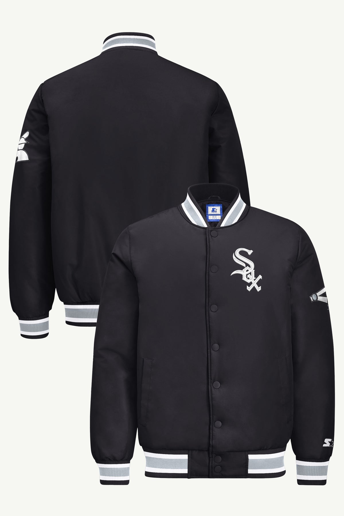 MENS CHICAGO WHITE SOX GAME DAY SATIN VARSITY JACKET View 1 MENS CHICAGO WHITE SOX GAME DAY SATIN VARSITY JACKET View 1