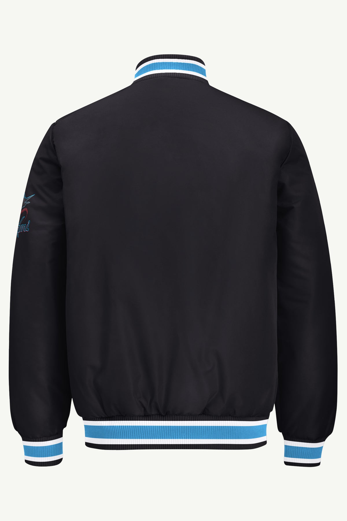 MENS MIAMI MARLINS GAME DAY SATIN VARSITY JACKET View 3 MENS MIAMI MARLINS GAME DAY SATIN VARSITY JACKET View 3