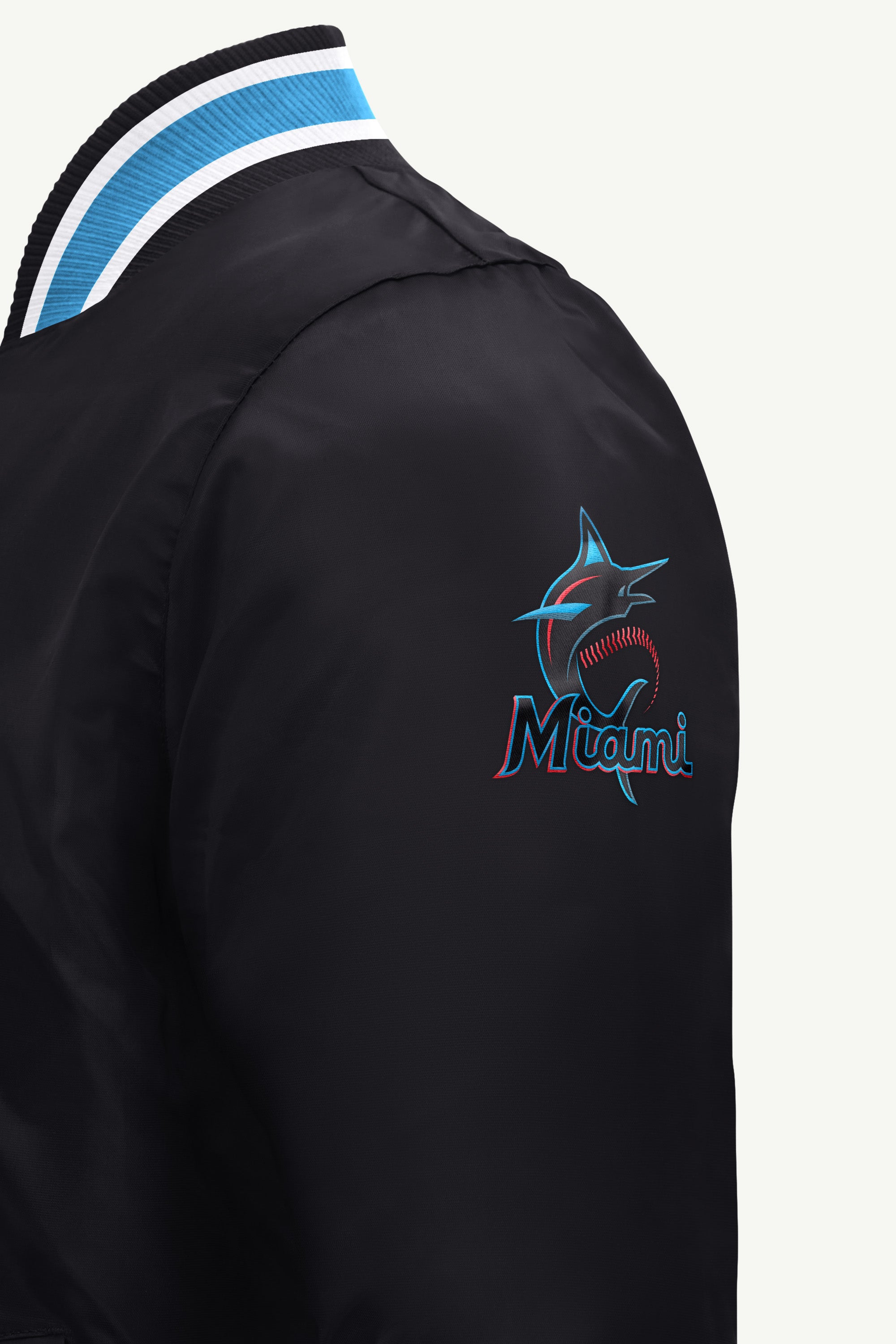 MENS MIAMI MARLINS GAME DAY SATIN VARSITY JACKET View 4 MENS MIAMI MARLINS GAME DAY SATIN VARSITY JACKET View 4