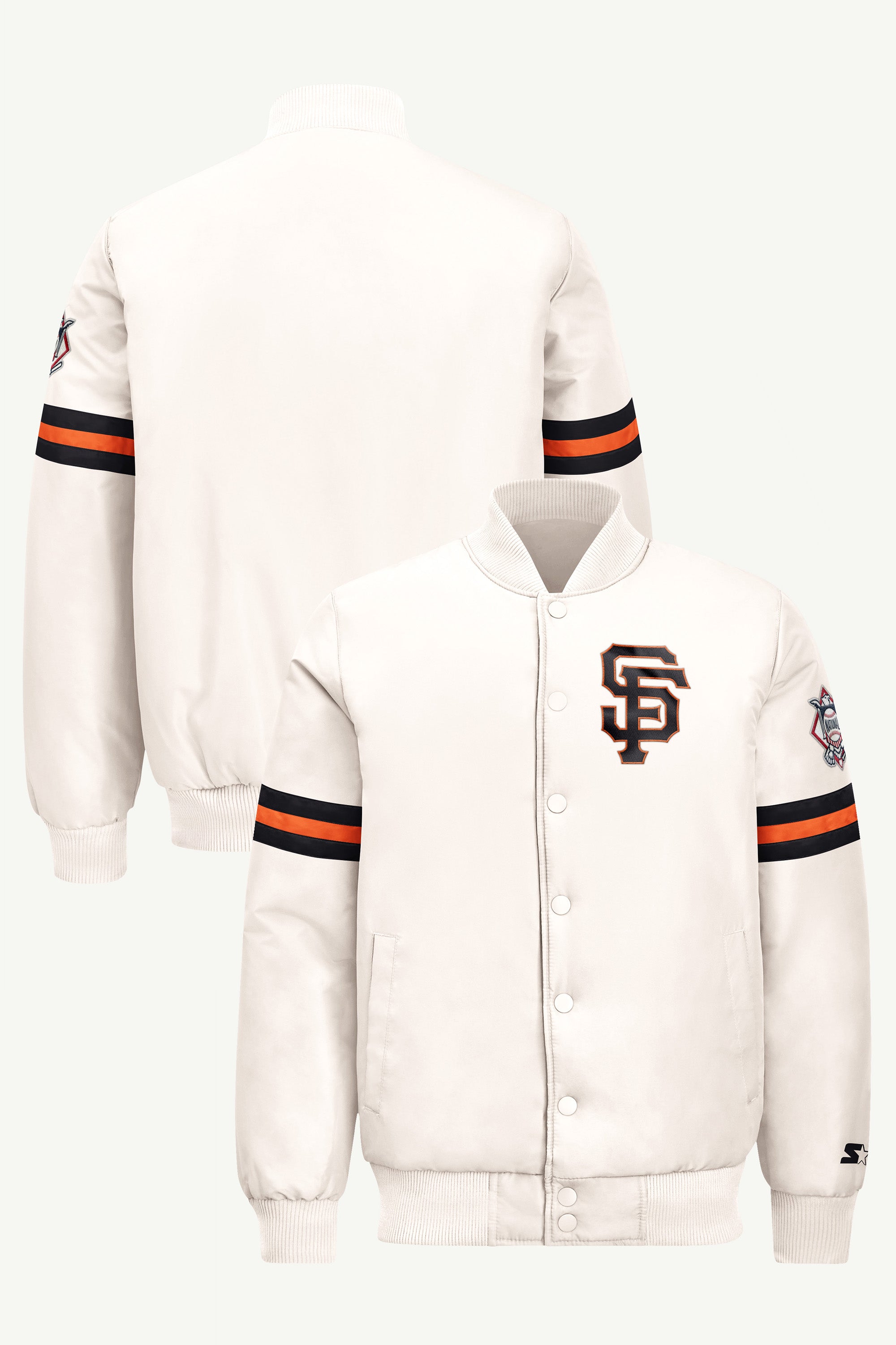 MENS SAN FRANCISCO GIANTS STRIPE SLEEVE VARSITY JACKET View 1 | STARTER JACKETS MENS SAN FRANCISCO GIANTS STRIPE SLEEVE VARSITY JACKET View 1 | STARTER JACKETS
