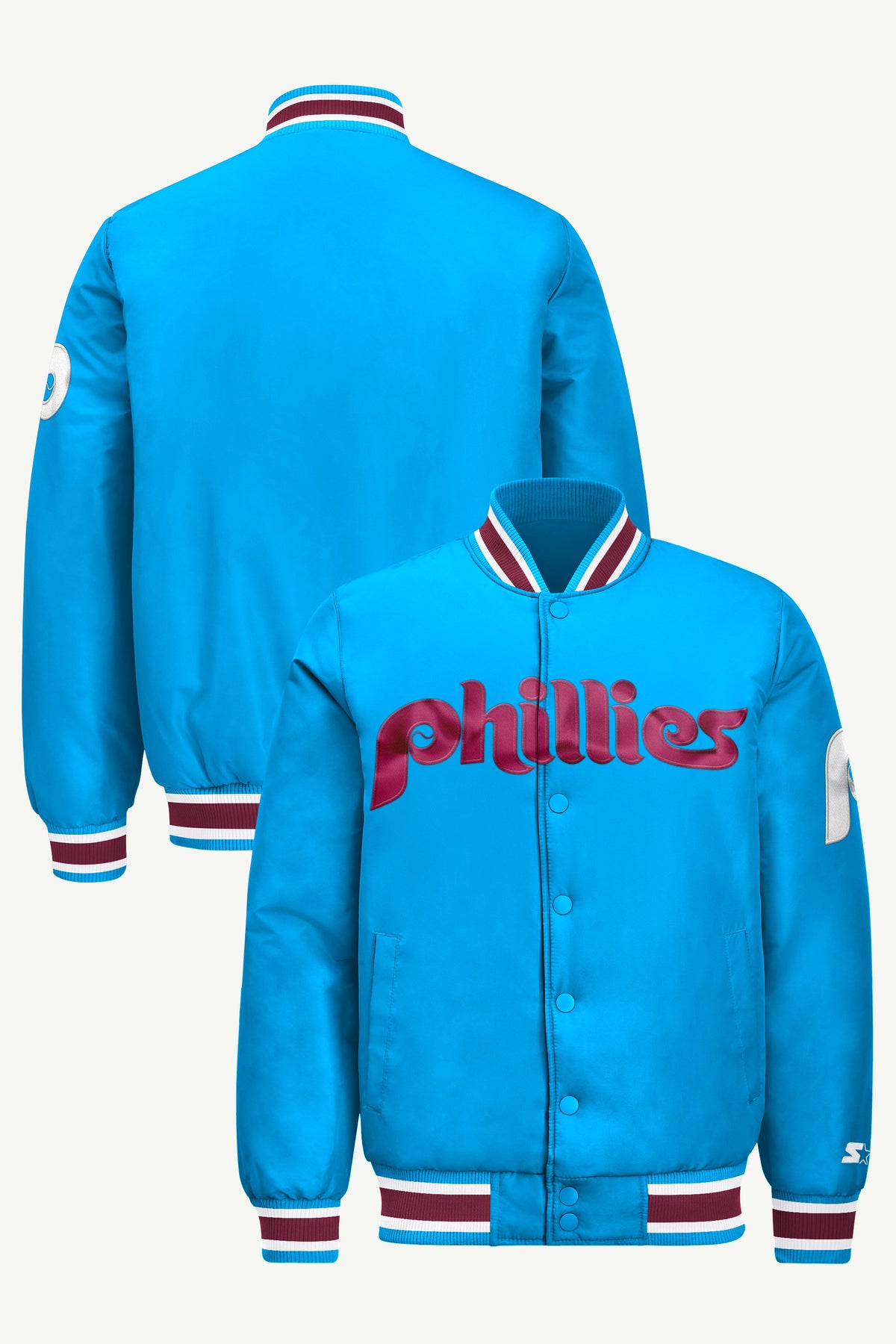 MENS PHILADELPHIA PHILLIES COOPERSTOWN ACROSS SATIN VARSITY JACKET View 1 MENS PHILADELPHIA PHILLIES COOPERSTOWN ACROSS SATIN VARSITY JACKET View 1