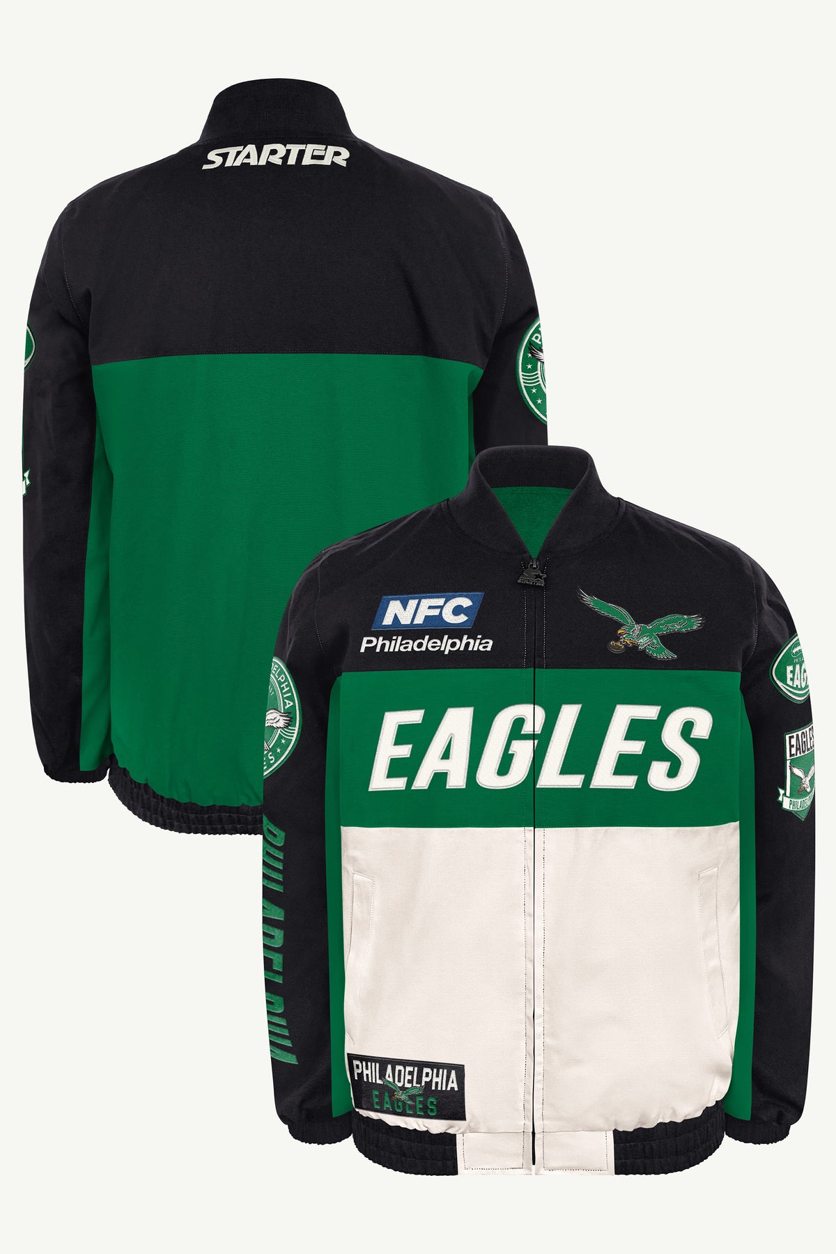 MENS PHILADELPHIA EAGLES RACER JACKET View 1 MENS PHILADELPHIA EAGLES RACER JACKET View 1
