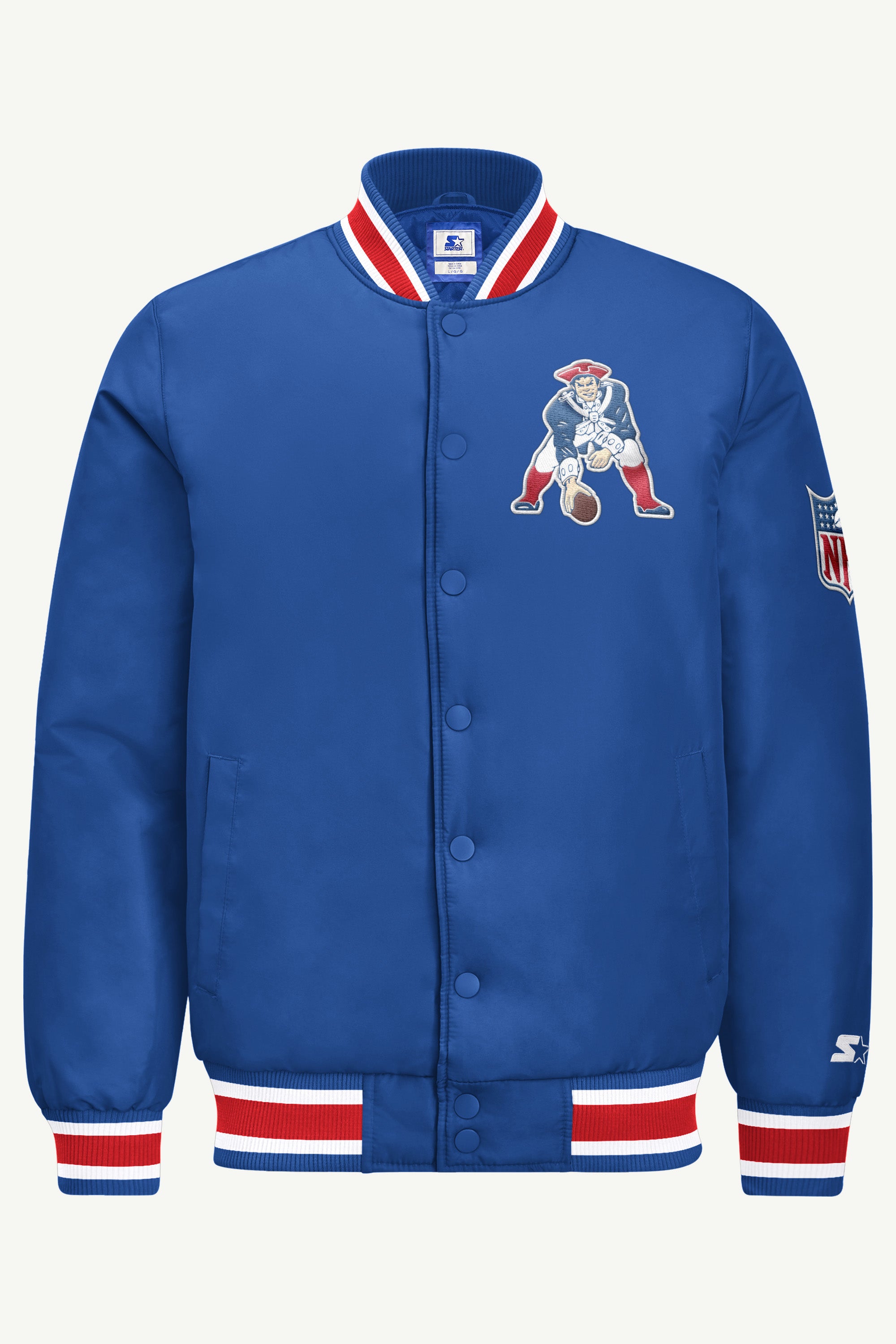 MENS NEW ENGLAND PATRIOTS RETRO GAME DAY SATIN VARSITY JACKET View 2 MENS NEW ENGLAND PATRIOTS RETRO GAME DAY SATIN VARSITY JACKET View 2