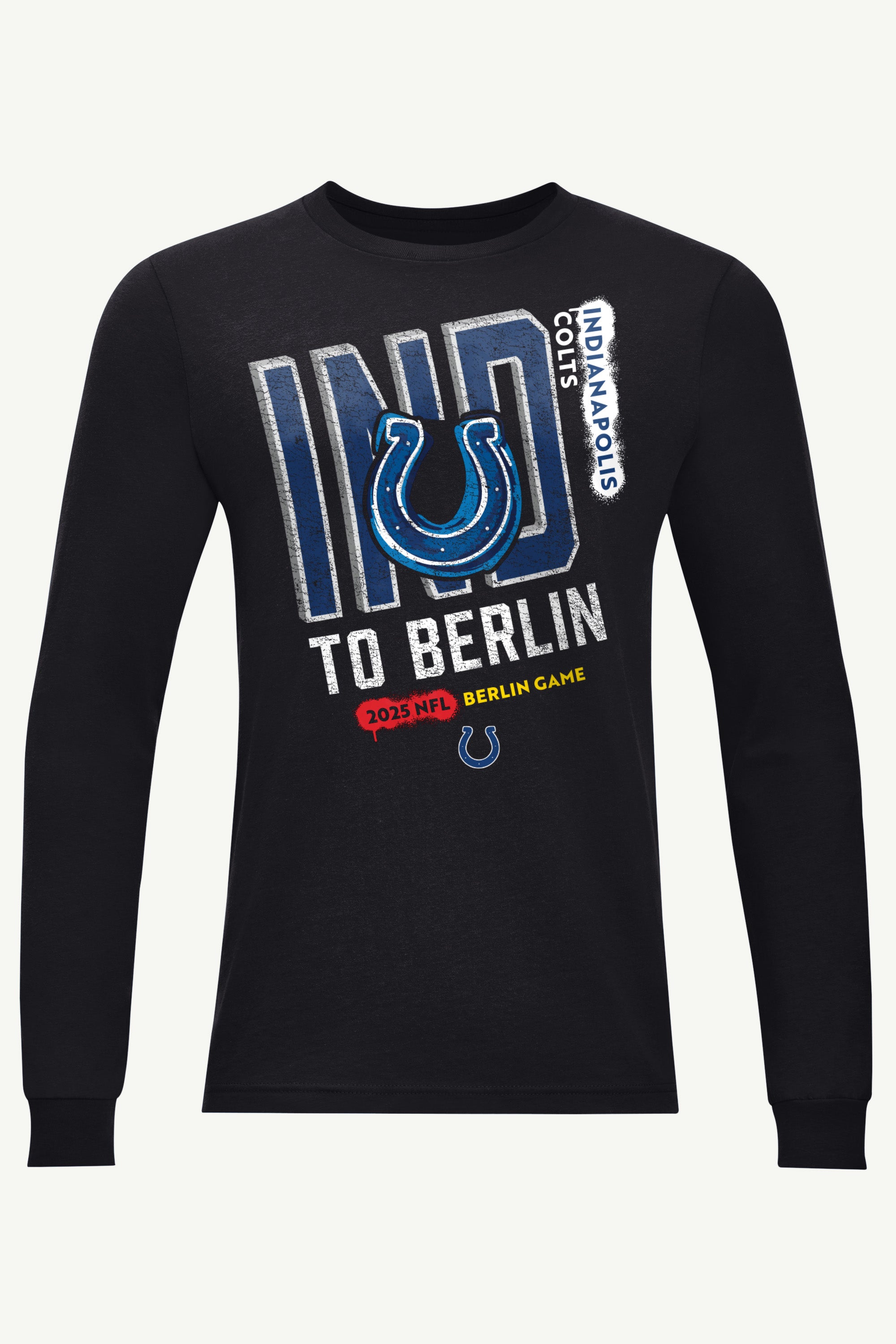 MENS INDIANAPOLIS COLTS TO BERLIN WE GO LONG SLEEVE T SHIRT View 1 | NFL International Games MENS INDIANAPOLIS COLTS TO BERLIN WE GO LONG SLEEVE T SHIRT View 1 | NFL International Games