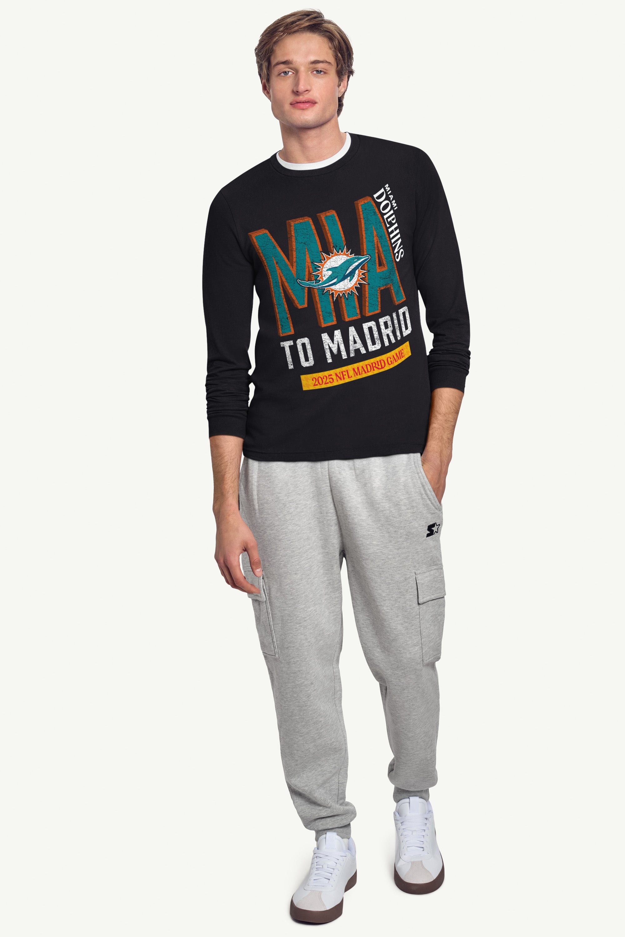 MENS MIAMI DOLPHINS TO MADRID WE GO LONG SLEEVE T SHIRT View 3 | Miami Dolphins MENS MIAMI DOLPHINS TO MADRID WE GO LONG SLEEVE T SHIRT View 3 | Miami Dolphins