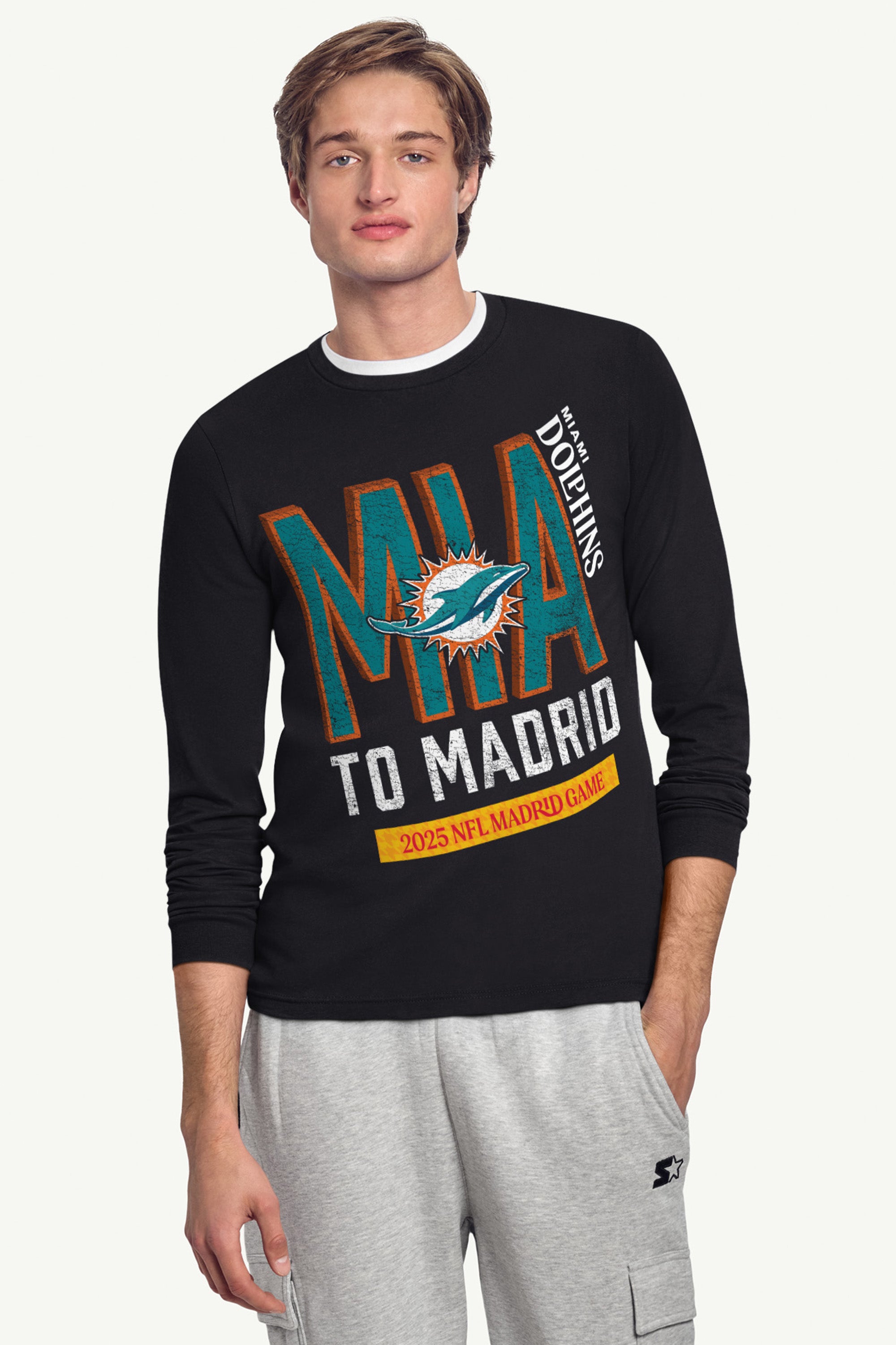 MENS MIAMI DOLPHINS TO MADRID WE GO LONG SLEEVE T SHIRT View 2 | Miami Dolphins MENS MIAMI DOLPHINS TO MADRID WE GO LONG SLEEVE T SHIRT View 2 | Miami Dolphins