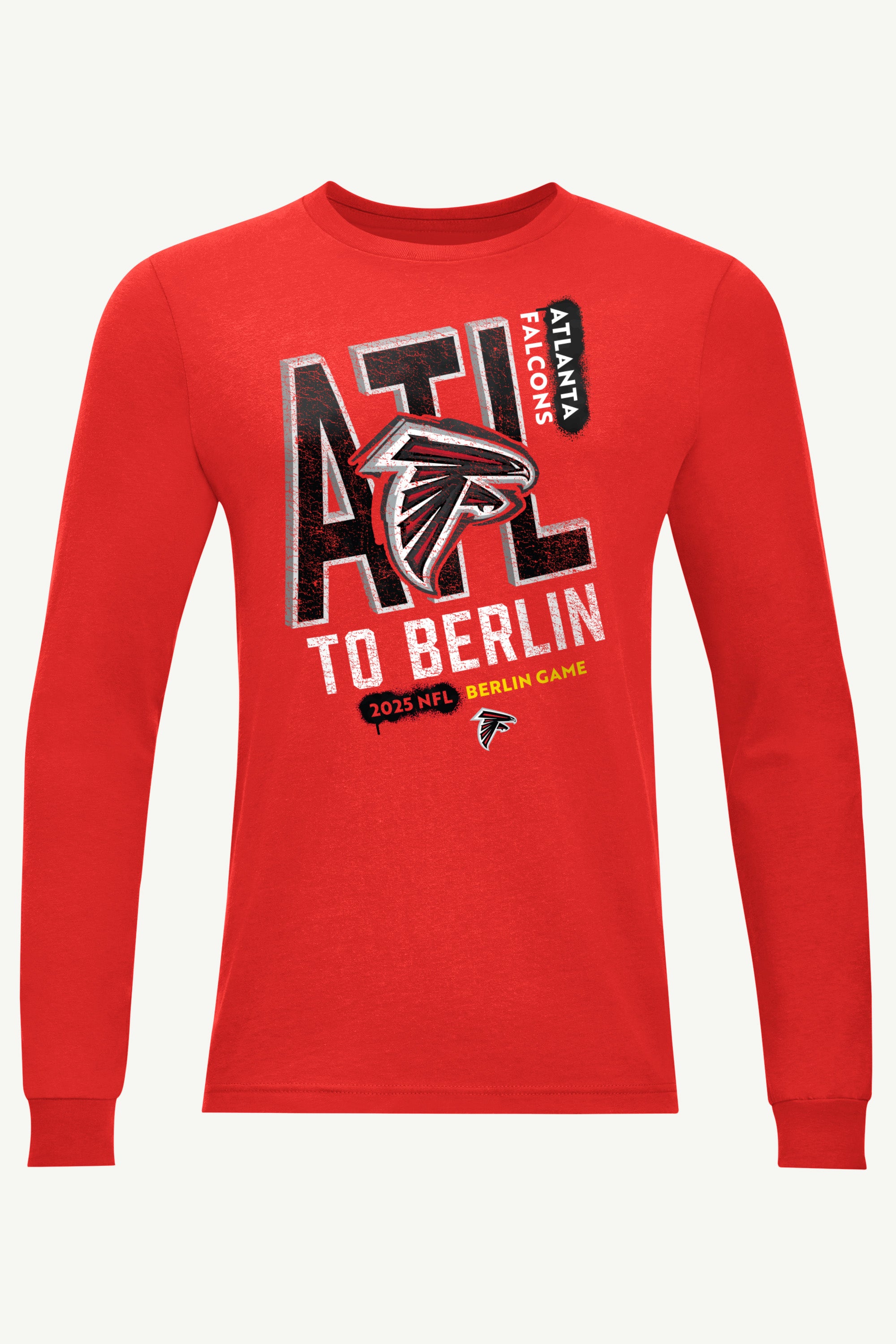 MENS ATLANTA FALCONS TO BERLIN WE GO LONG SLEEVE T SHIRT View 1 | NFL International Games MENS ATLANTA FALCONS TO BERLIN WE GO LONG SLEEVE T SHIRT View 1 | NFL International Games