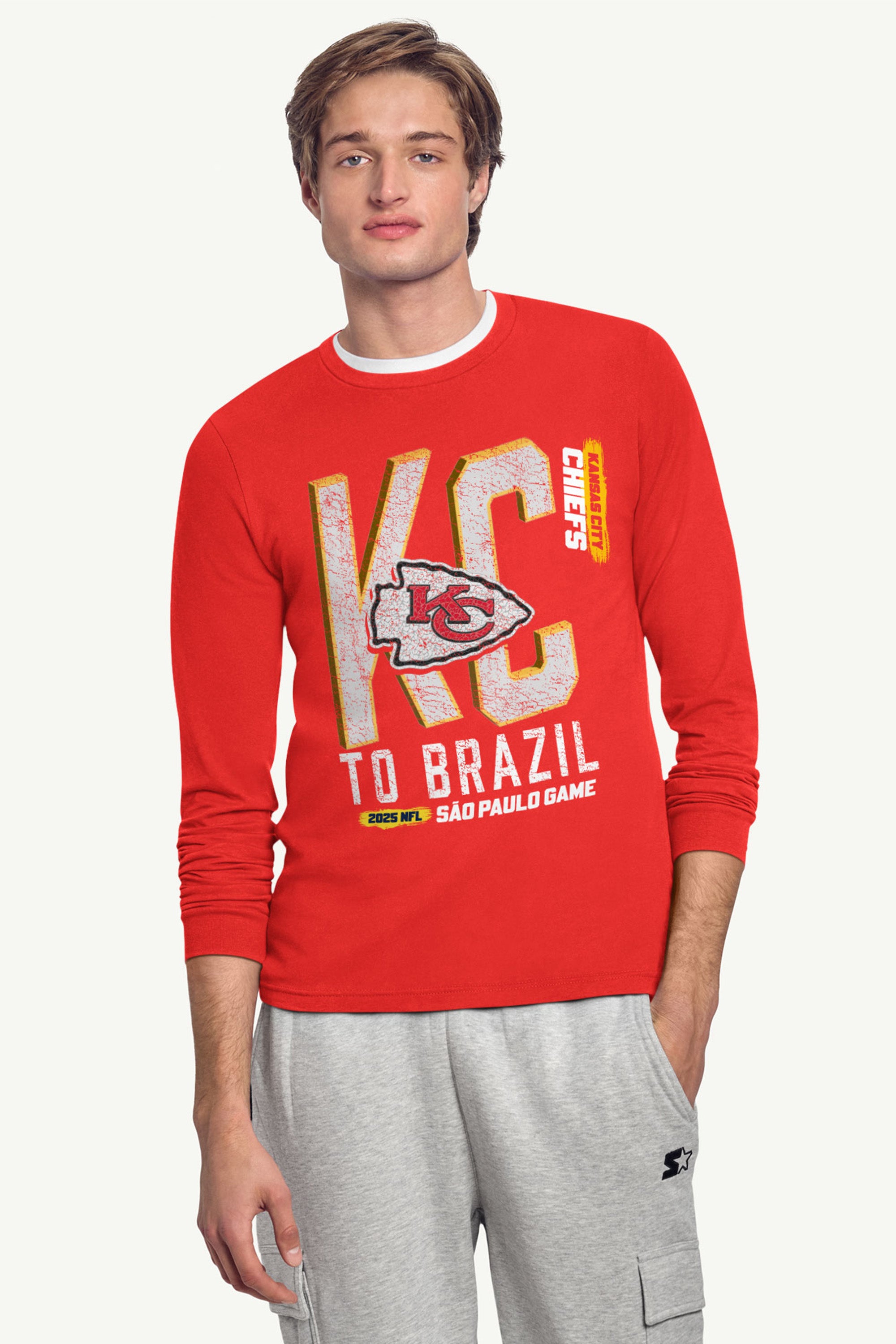 MENS KANSAS CITY CHIEFS TO BRAZIL WE GO LONG SLEEVE T SHIRT View 2 | NFL International Games MENS KANSAS CITY CHIEFS TO BRAZIL WE GO LONG SLEEVE T SHIRT View 2 | NFL International Games