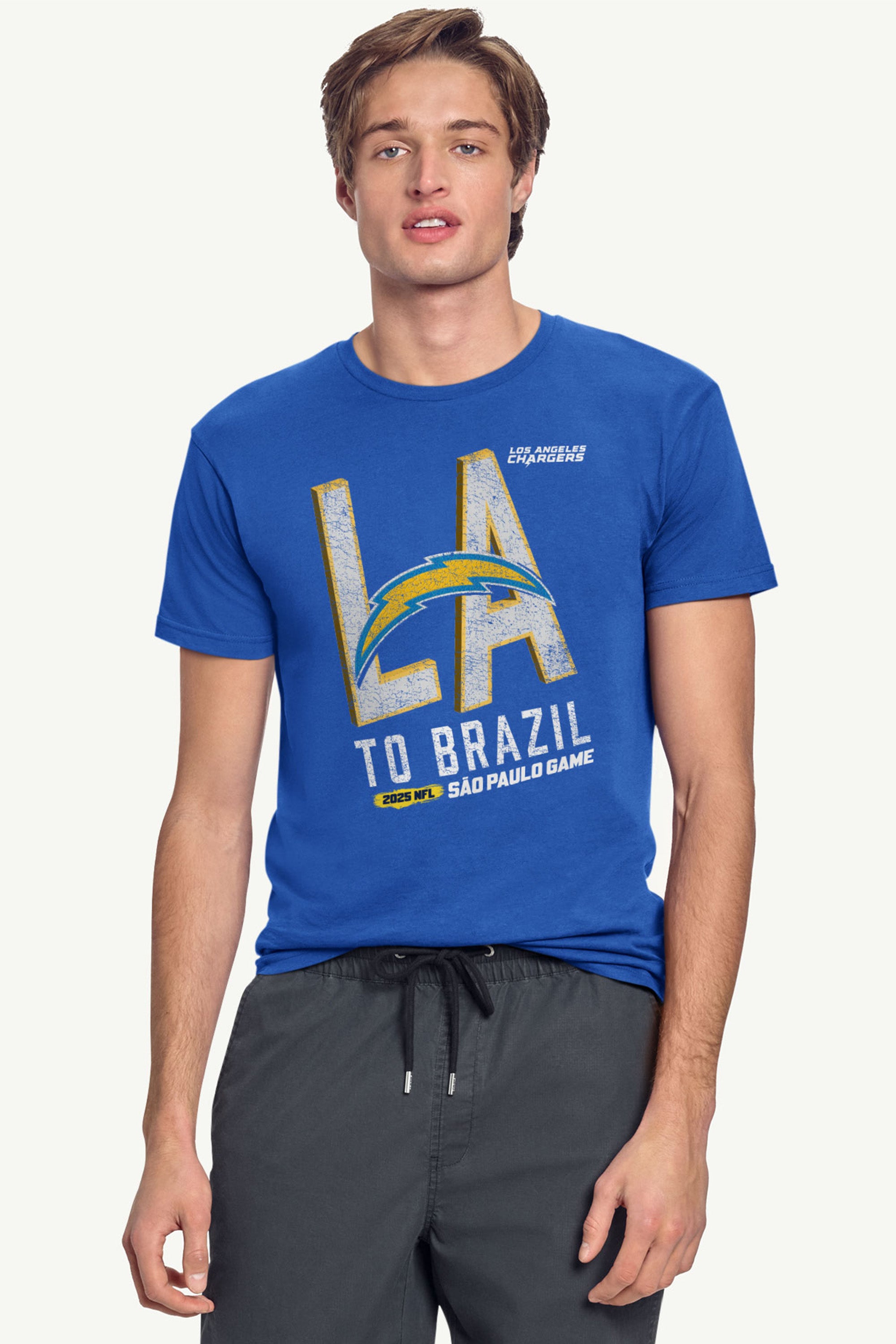 MENS LOS ANGELES CHARGERS TO BRAZIL WE GO T SHIRT View 2 | NFL International Games MENS LOS ANGELES CHARGERS TO BRAZIL WE GO T SHIRT View 2 | NFL International Games