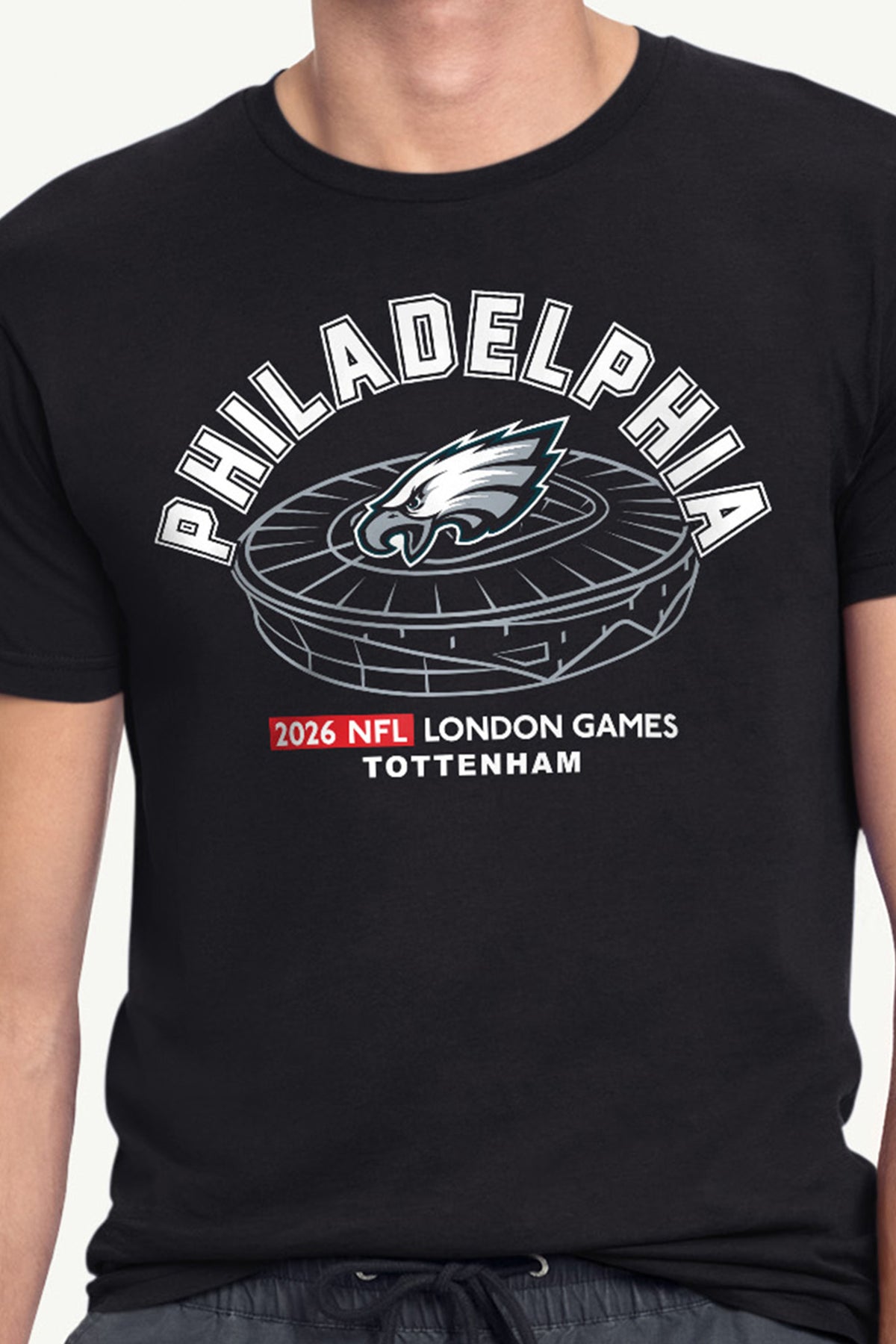 MENS PHILADELPHIA EAGLES LONDON STADIUM T SHIRT View 2 | NFL 2026 International Games MENS PHILADELPHIA EAGLES LONDON STADIUM T SHIRT View 2 | NFL 2026 International Games