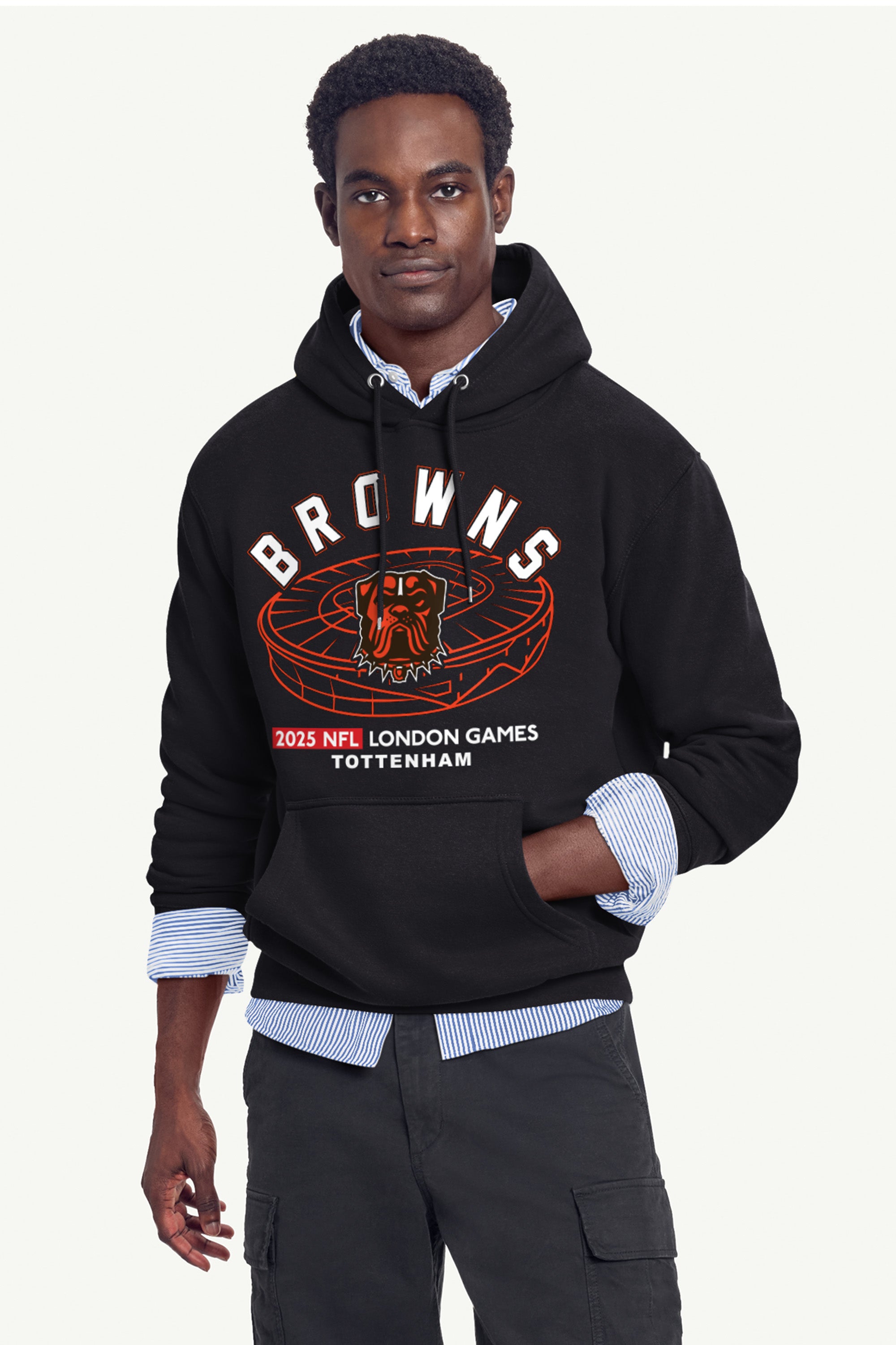MENS CLEVELAND BROWNS LONDON STADIUM HOODIE View 2 | NFL International Games MENS CLEVELAND BROWNS LONDON STADIUM HOODIE View 2 | NFL International Games