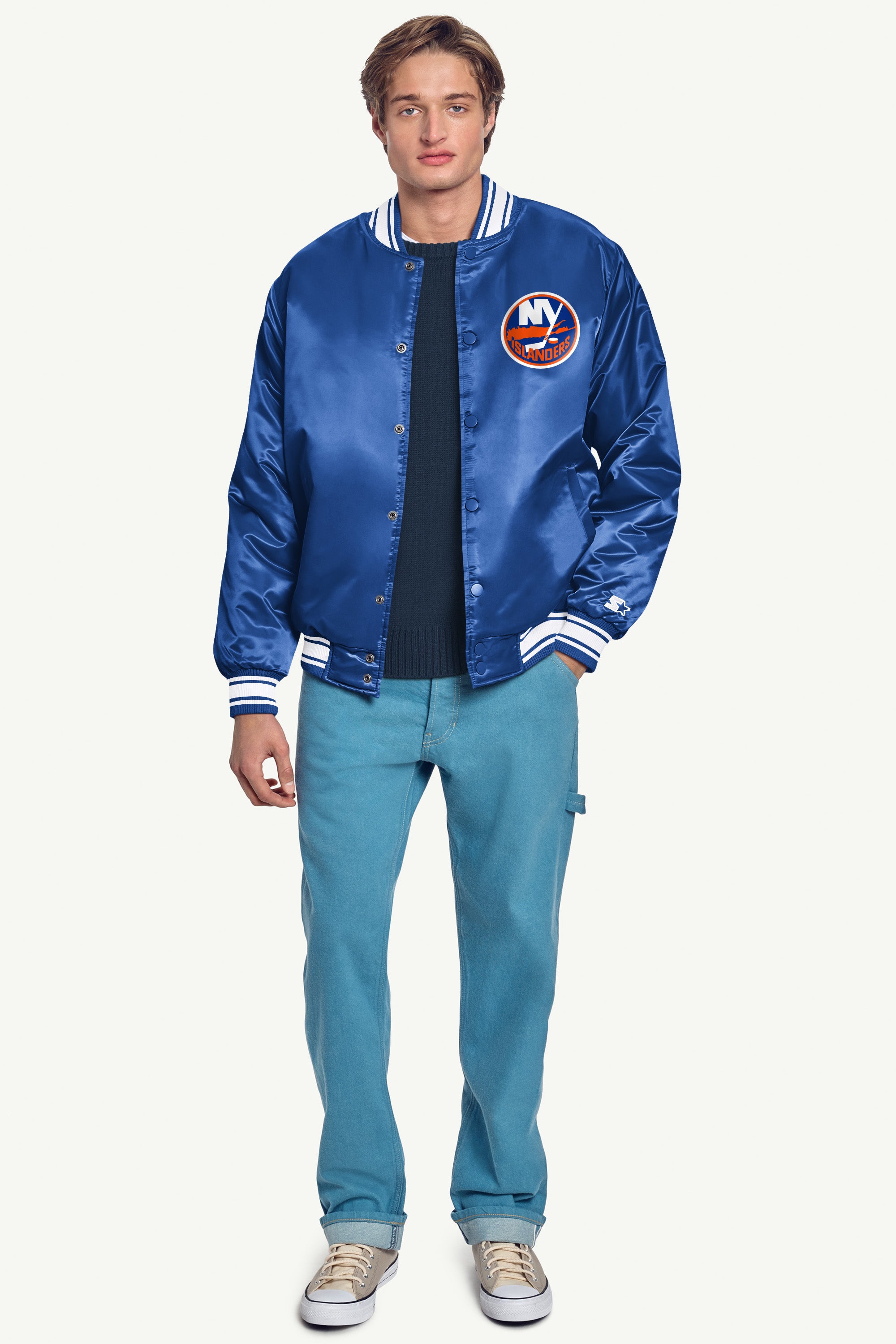 MENS NEW YORK ISLANDERS PRINTED GRAPHIC TRIANGLE SATIN VARSITY JACKET View 4 | New York Islanders MENS NEW YORK ISLANDERS PRINTED GRAPHIC TRIANGLE SATIN VARSITY JACKET View 4 | New York Islanders