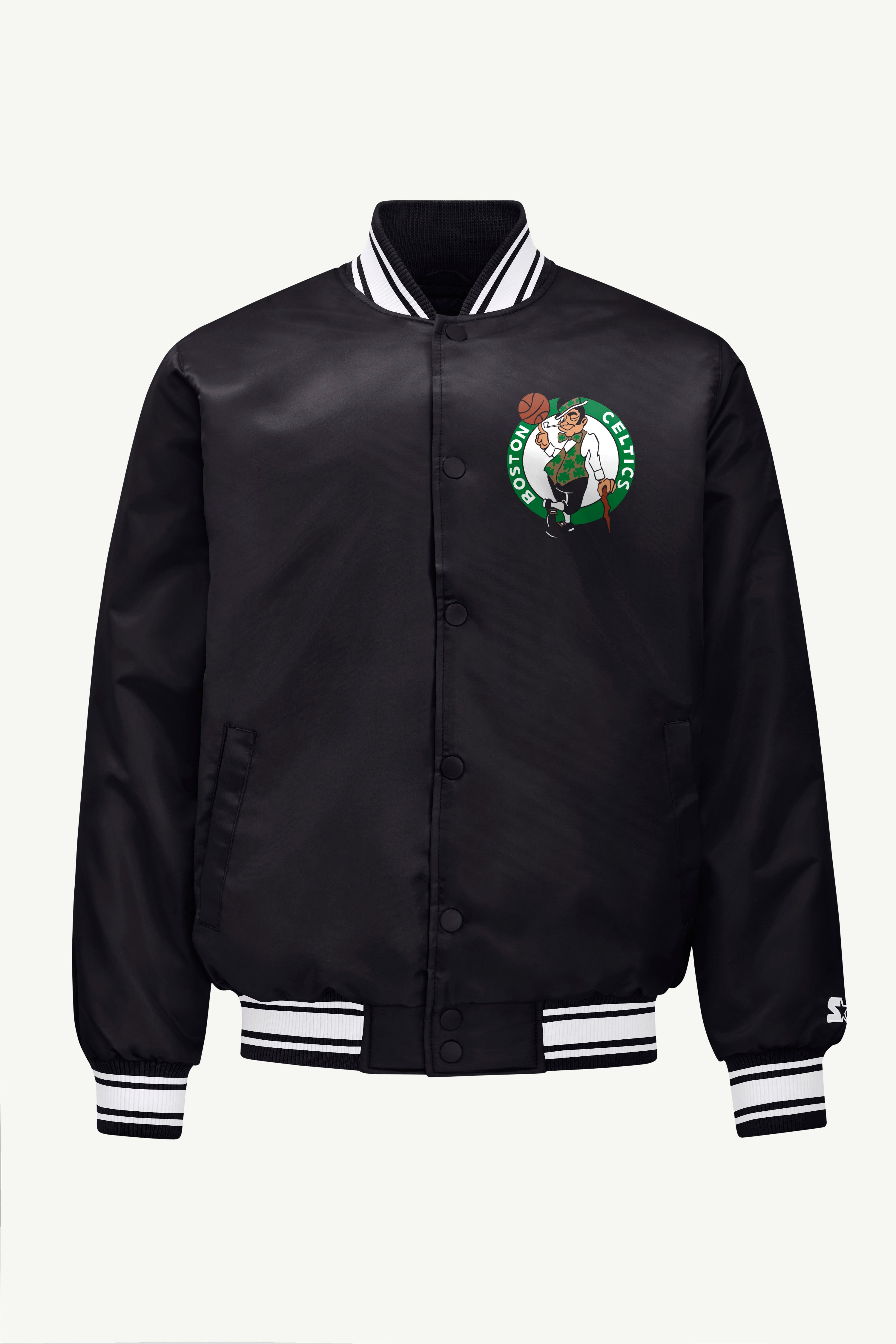 MENS BOSTON CELTICS PRINTED GRAPHIC SATIN VARSITY JACKET View 1 | Boston Celtics MENS BOSTON CELTICS PRINTED GRAPHIC SATIN VARSITY JACKET View 1 | Boston Celtics