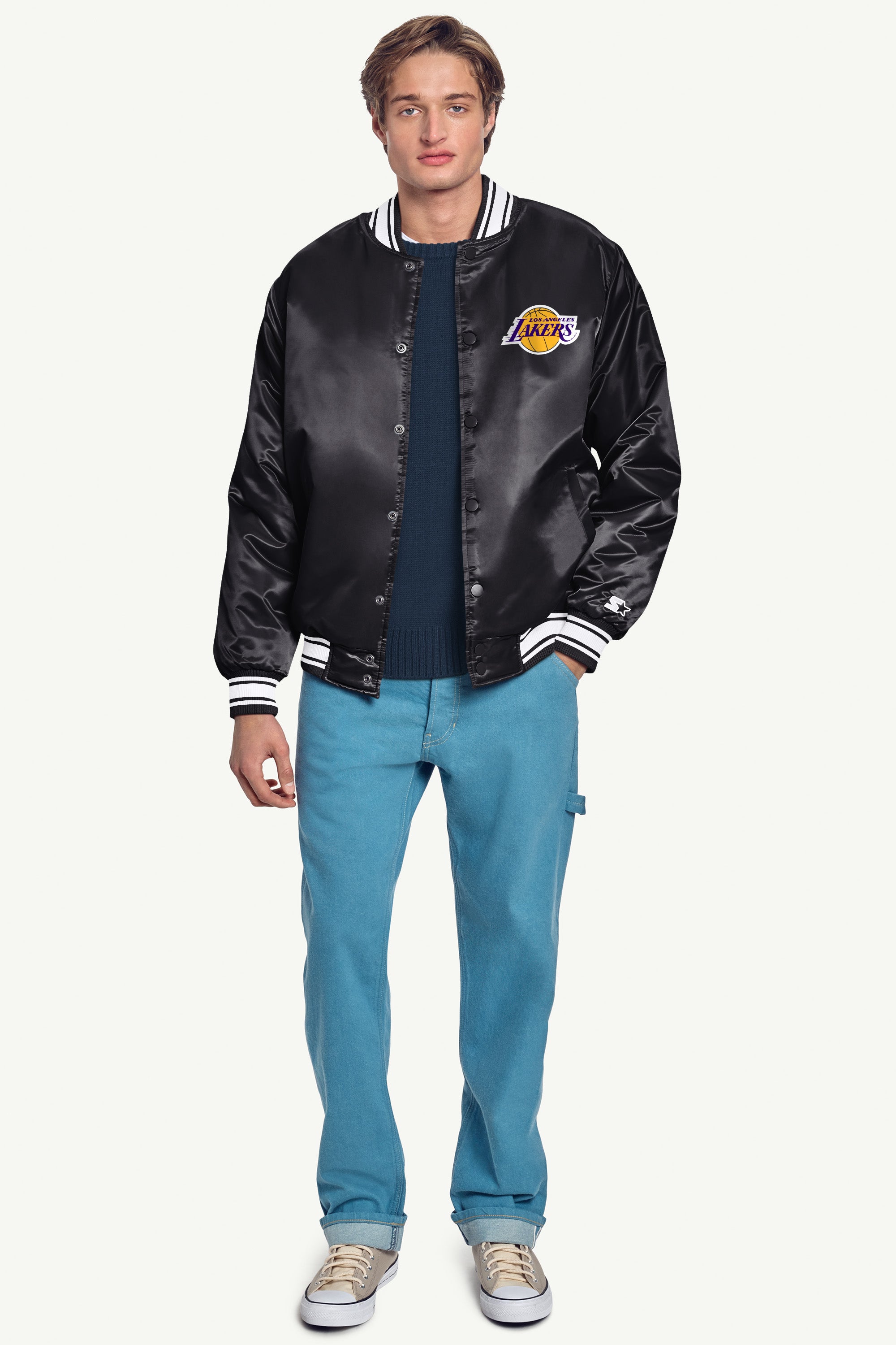 MENS LA LAKERS PRINTED GRAPHIC SATIN VARSITY JACKET View 4 MENS LA LAKERS PRINTED GRAPHIC SATIN VARSITY JACKET View 4