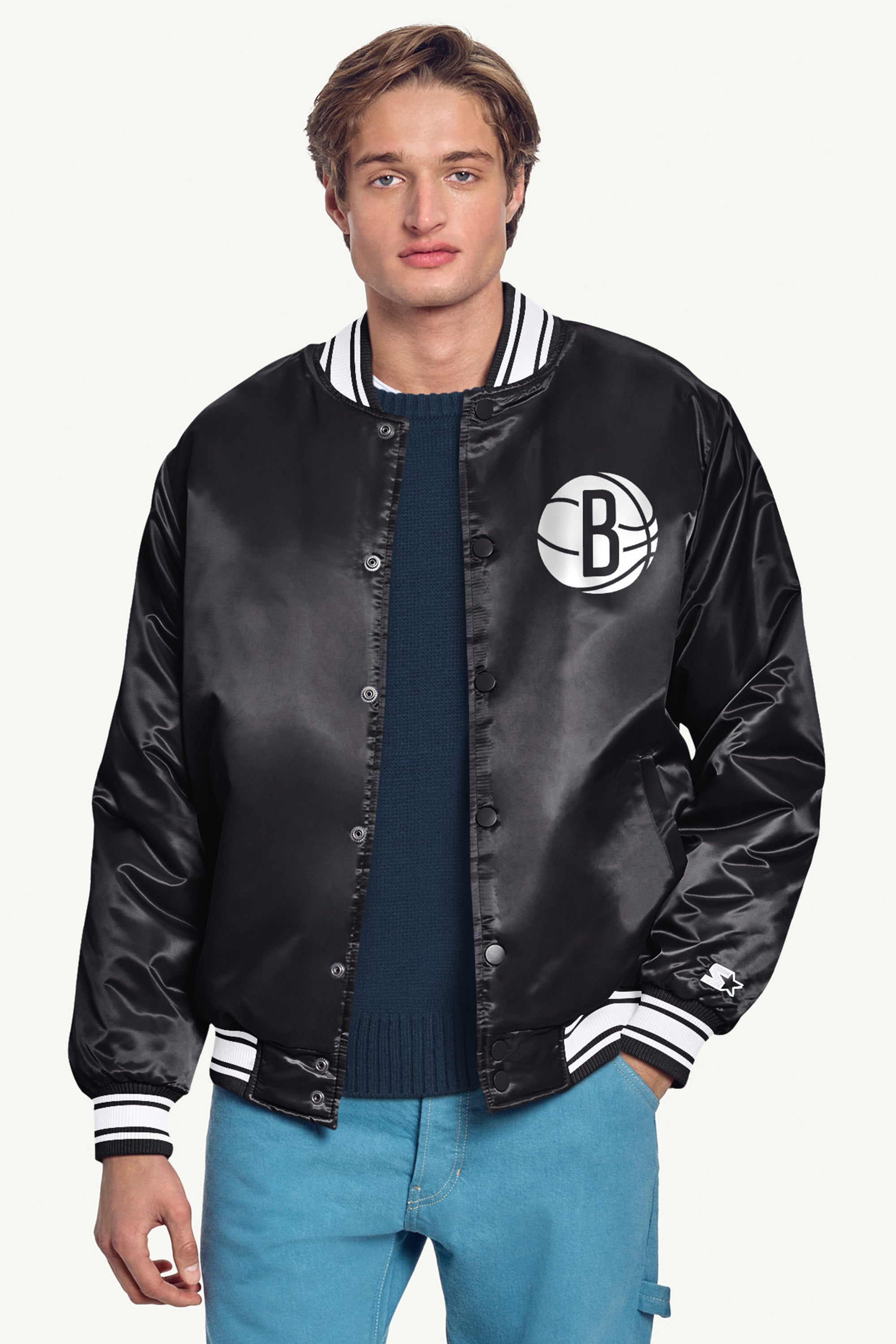 MENS BROOKLYN NETS PRINTED GRAPHIC SATIN VARSITY JACKET View 3 | Brooklyn Nets MENS BROOKLYN NETS PRINTED GRAPHIC SATIN VARSITY JACKET View 3 | Brooklyn Nets