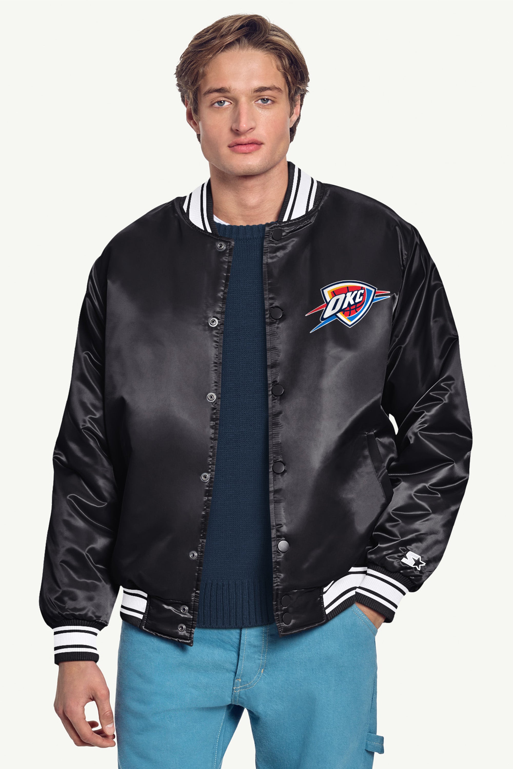 MENS OKLAHOMA CITY THUNDER TRIANGLE SATIN VARSITY JACKET View 3 | Satin Varsity Jackets MENS OKLAHOMA CITY THUNDER TRIANGLE SATIN VARSITY JACKET View 3 | Satin Varsity Jackets
