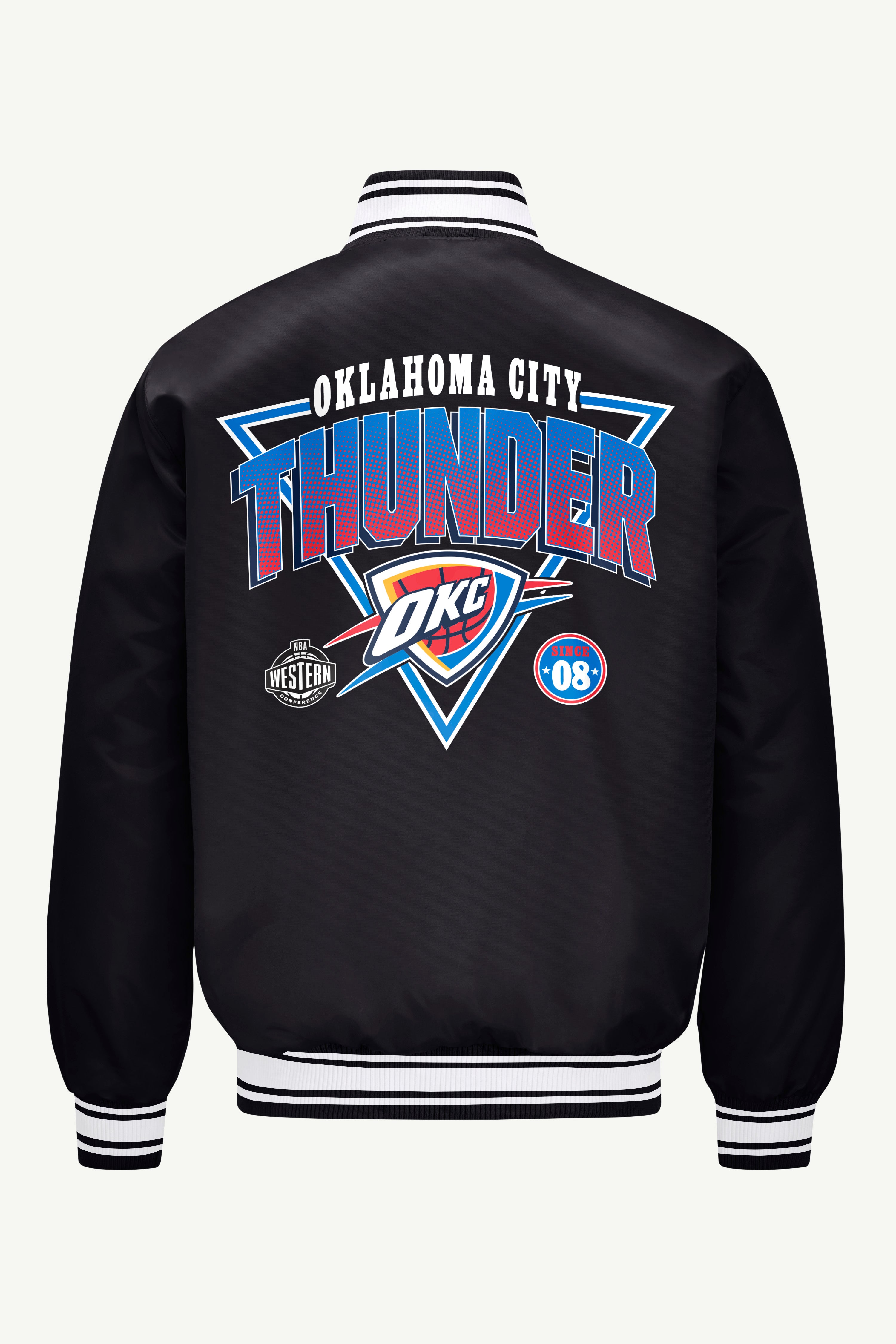 MENS OKLAHOMA CITY THUNDER TRIANGLE SATIN VARSITY JACKET View 2 | Oklahoma City Thunder MENS OKLAHOMA CITY THUNDER TRIANGLE SATIN VARSITY JACKET View 2 | Oklahoma City Thunder