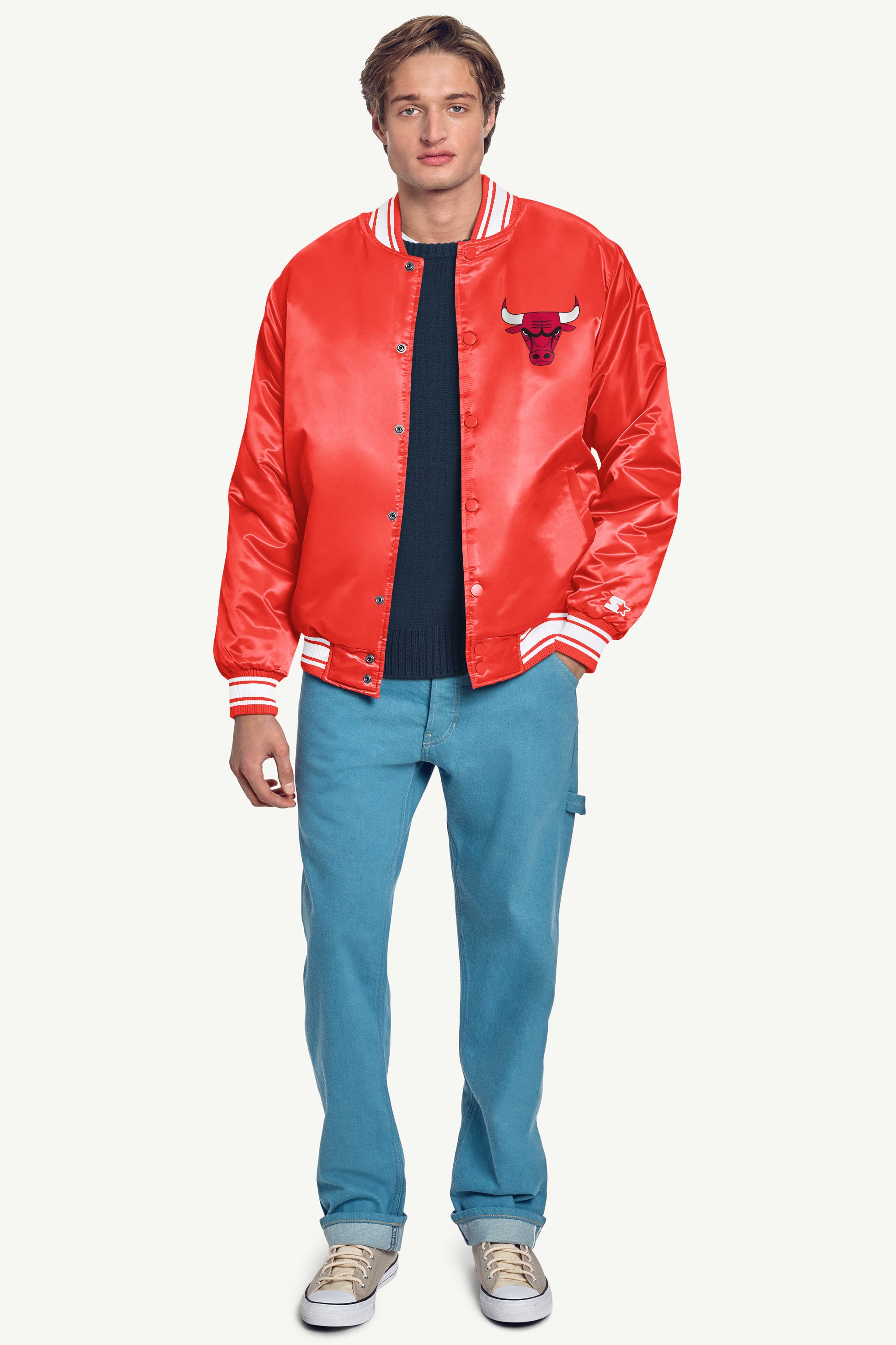 MENS CHICAGO BULLS PRINTED GRAPHIC SATIN VARSITY JACKET View 4 | Chicago Bulls MENS CHICAGO BULLS PRINTED GRAPHIC SATIN VARSITY JACKET View 4 | Chicago Bulls