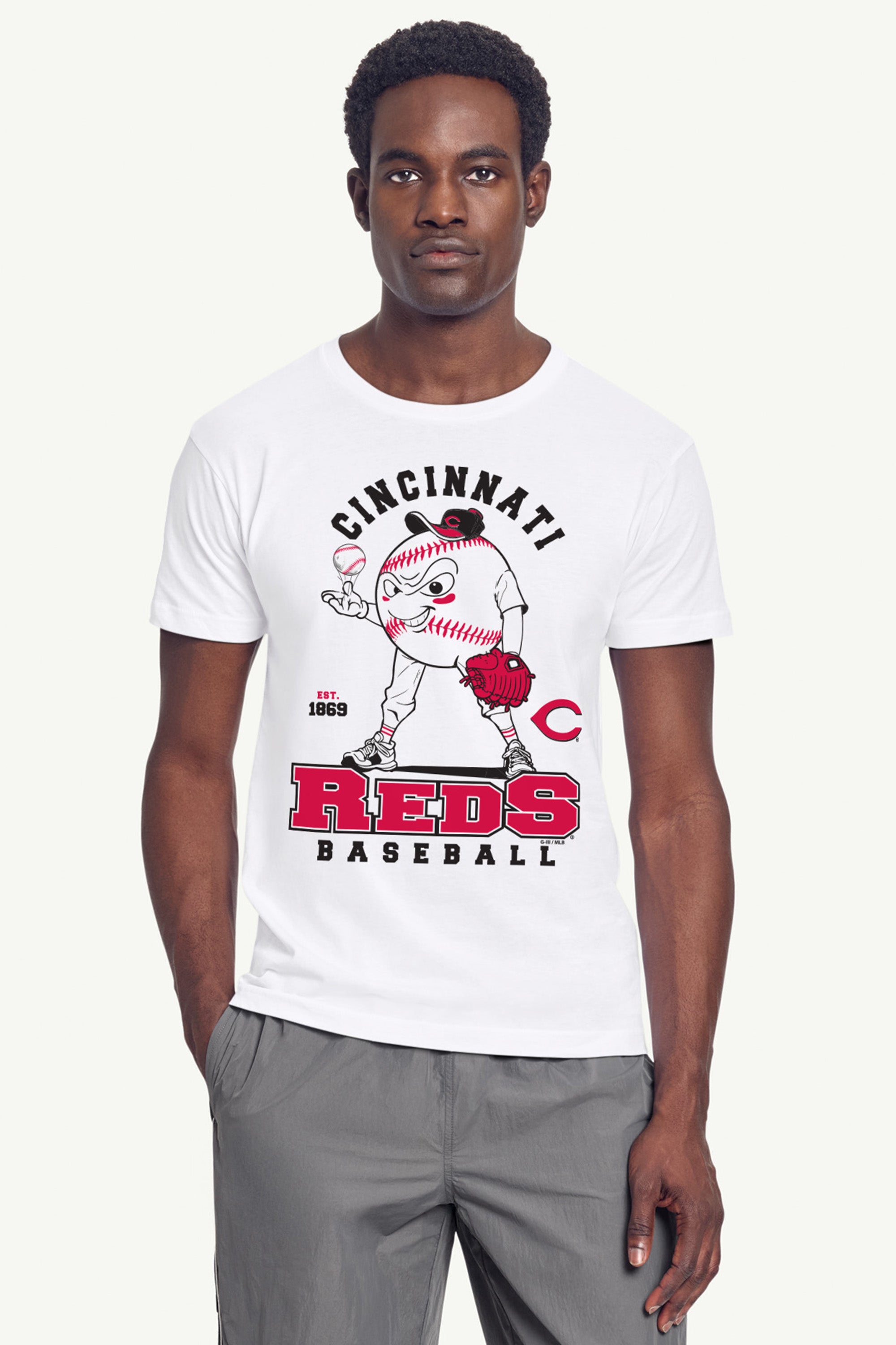 MENS CINCINNATI REDS BASEBALL CHARACTER SHORT SLEEVE T SHIRT View 3 MENS CINCINNATI REDS BASEBALL CHARACTER SHORT SLEEVE T SHIRT View 3