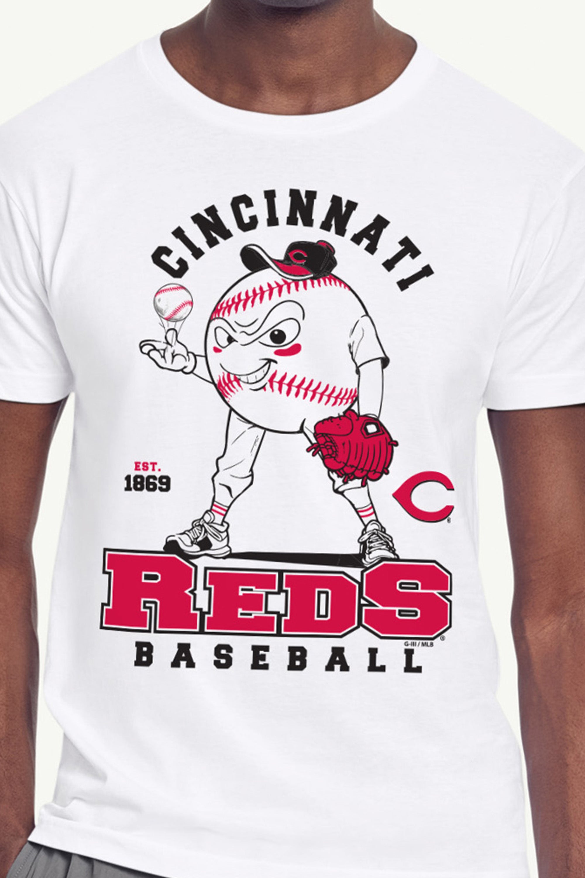 MENS CINCINNATI REDS BASEBALL CHARACTER SHORT SLEEVE T SHIRT View 2 MENS CINCINNATI REDS BASEBALL CHARACTER SHORT SLEEVE T SHIRT View 2