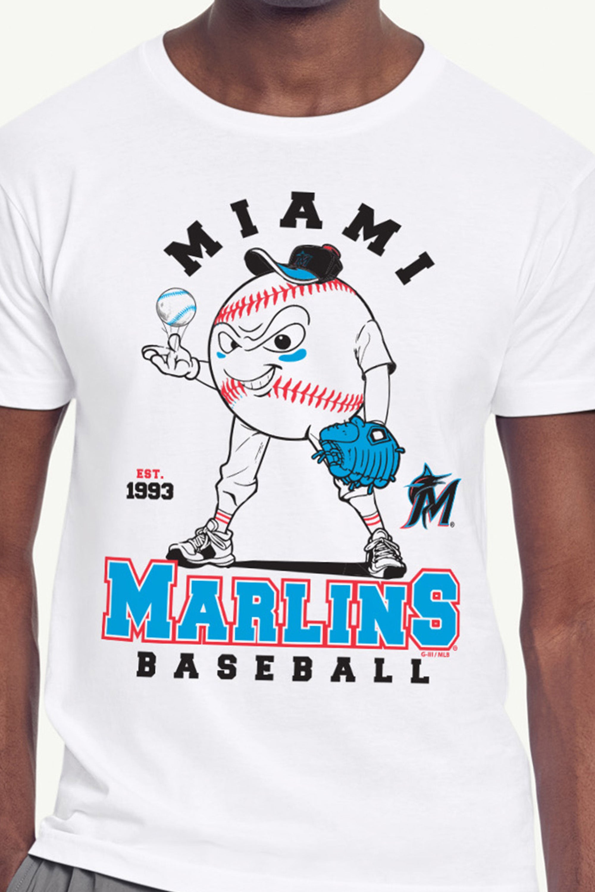 MENS MIAMI MARLINS BASEBALL CHARACTER SHORT SLEEVE T SHIRT View 2 MENS MIAMI MARLINS BASEBALL CHARACTER SHORT SLEEVE T SHIRT View 2