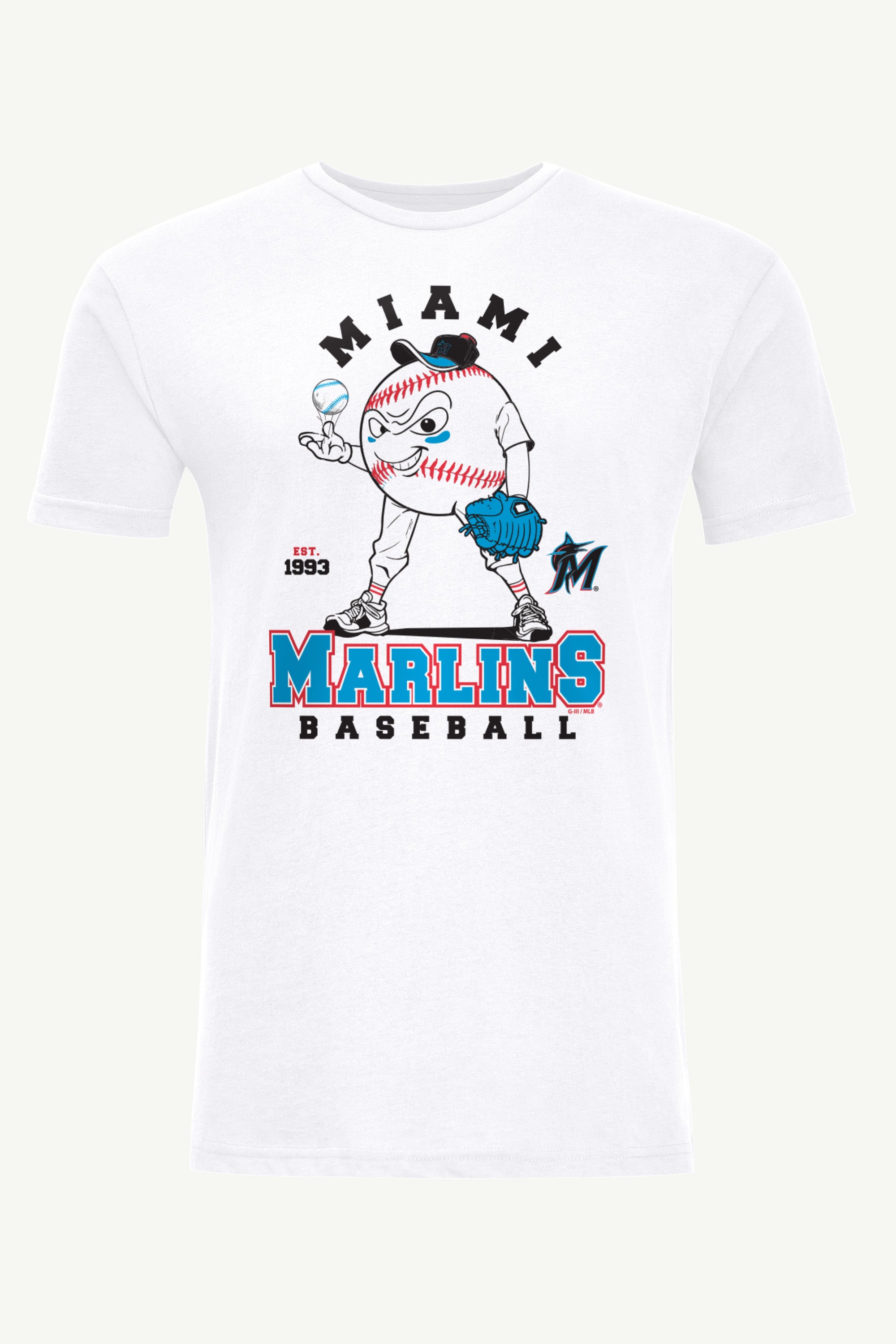 MENS MIAMI MARLINS BASEBALL CHARACTER SHORT SLEEVE T SHIRT View 1 MENS MIAMI MARLINS BASEBALL CHARACTER SHORT SLEEVE T SHIRT View 1