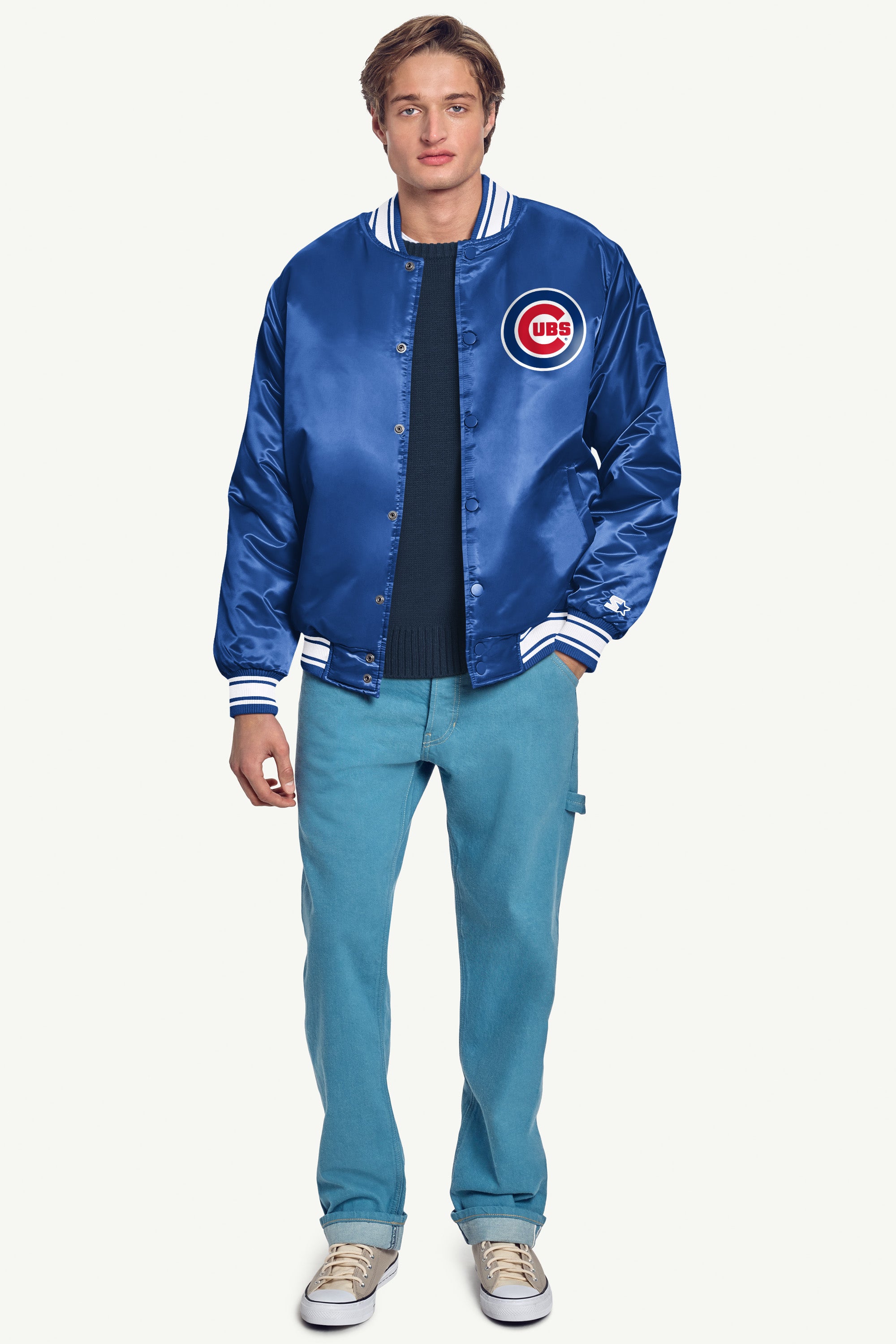 MENS CHICAGO CUBS HOMEPLATE PRINTED GRAPHIC SATIN VARSITY JACKET View 4 | Satin Varsity Jackets MENS CHICAGO CUBS HOMEPLATE PRINTED GRAPHIC SATIN VARSITY JACKET View 4 | Satin Varsity Jackets