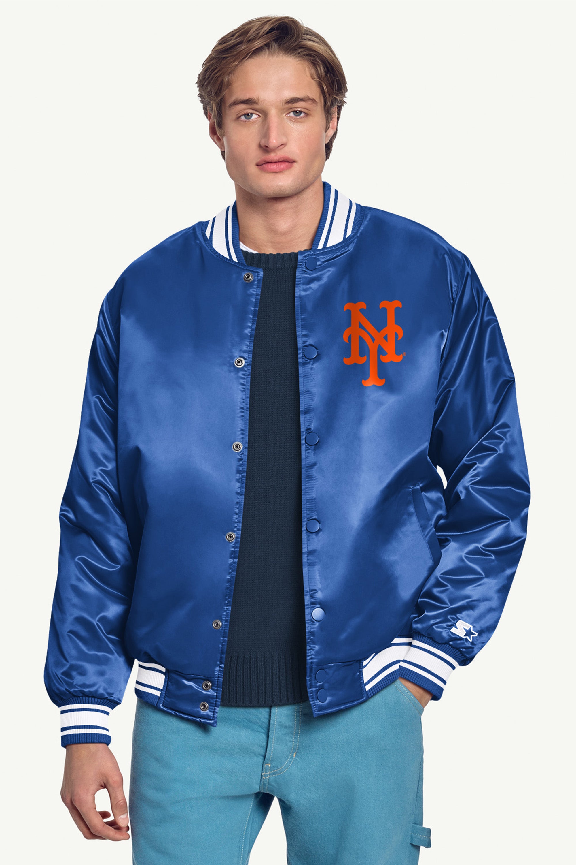 MENS NEW YORK METS HOMEPLATE SATIN VARSITY JACKET View 3 | MLB MENS NEW YORK METS HOMEPLATE SATIN VARSITY JACKET View 3 | MLB