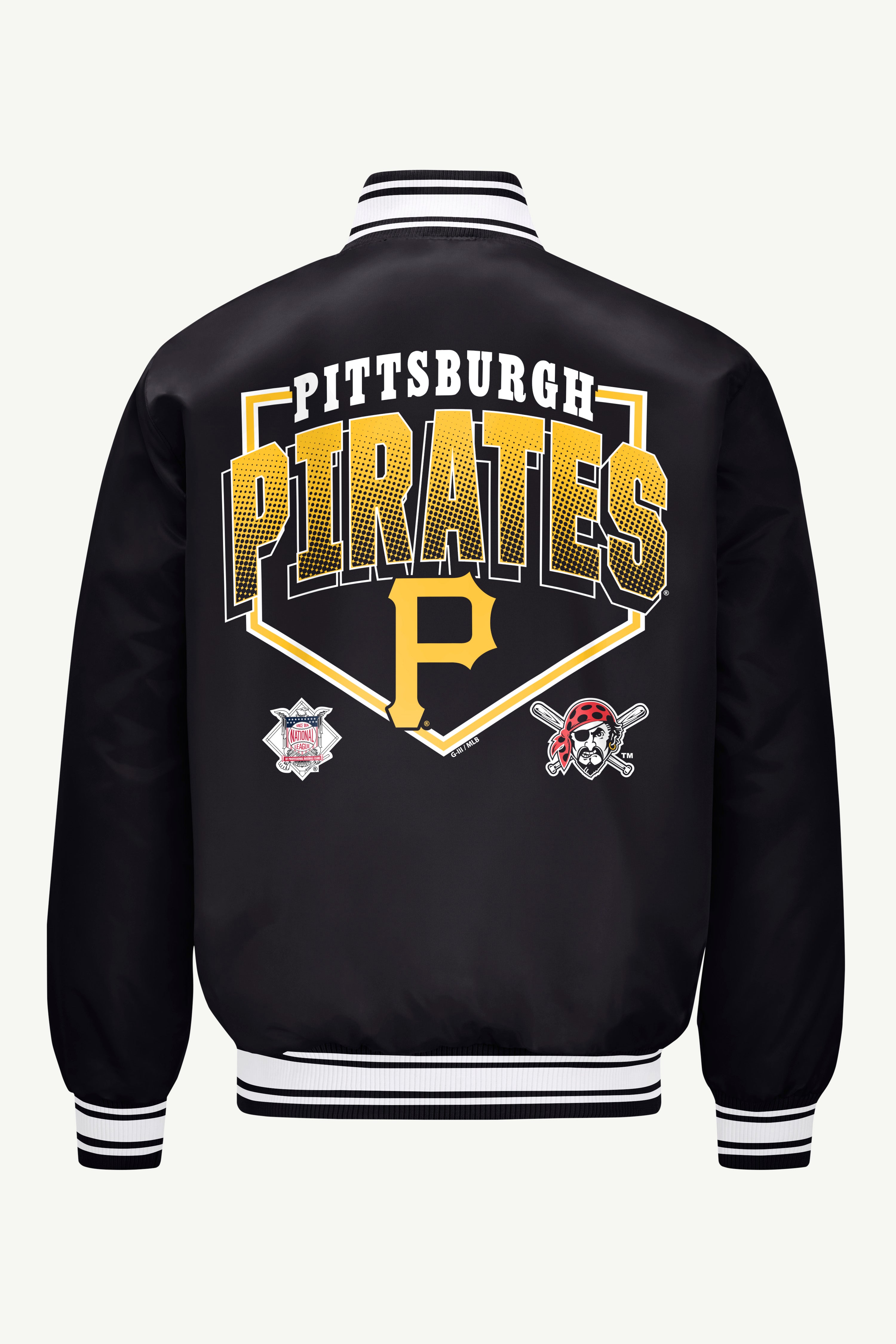 MENS PITTSBURGH PIRATES PRINTED HOMEPLATE SATIN VARSITY JACKET View 2 | Pittsburgh Pirates MENS PITTSBURGH PIRATES PRINTED HOMEPLATE SATIN VARSITY JACKET View 2 | Pittsburgh Pirates