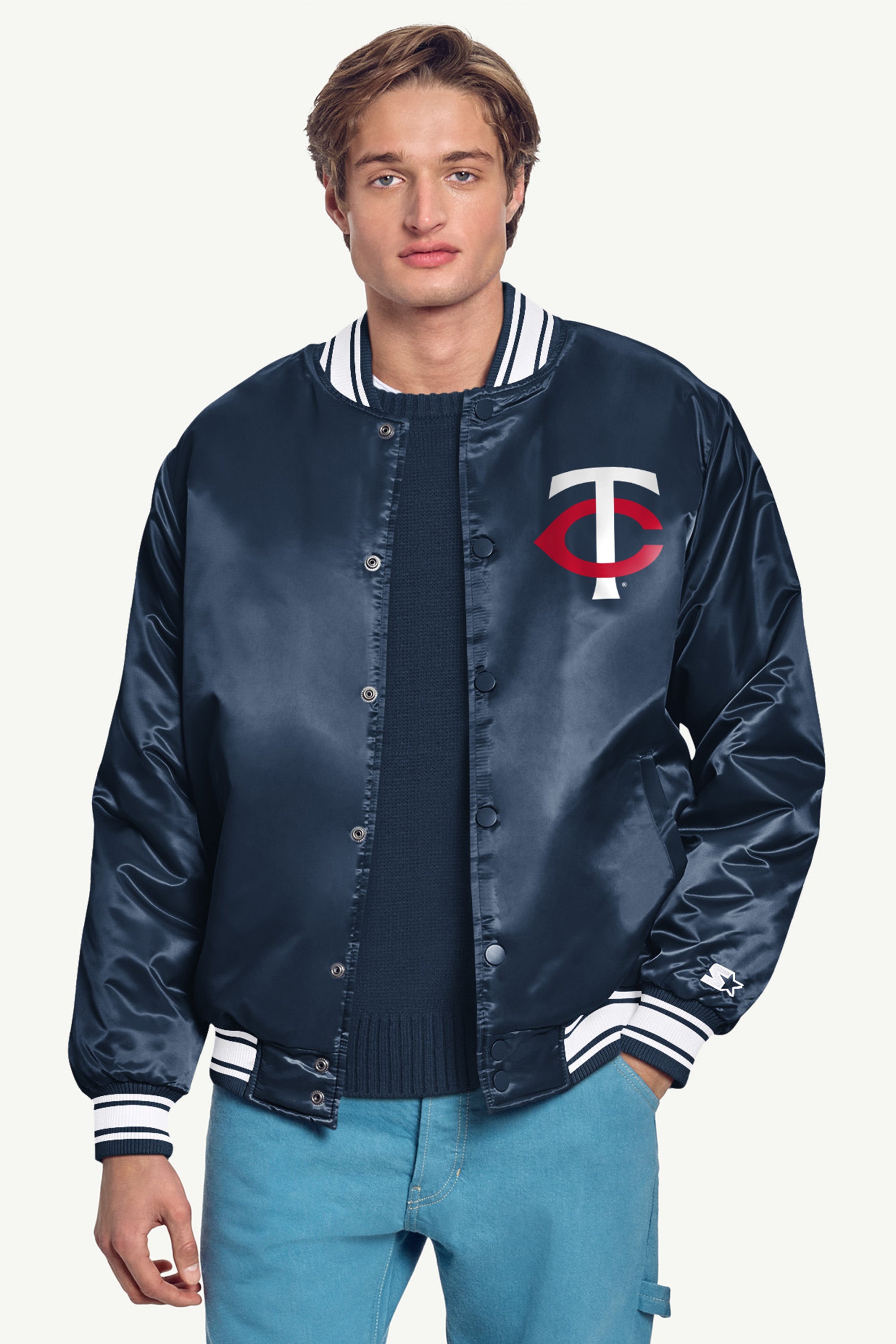 MENS MINNESOTA TWINS PRINTED HOMEPLATE SATIN VARSITY JACKET View 3 | Starter Jackets MENS MINNESOTA TWINS PRINTED HOMEPLATE SATIN VARSITY JACKET View 3 | Starter Jackets