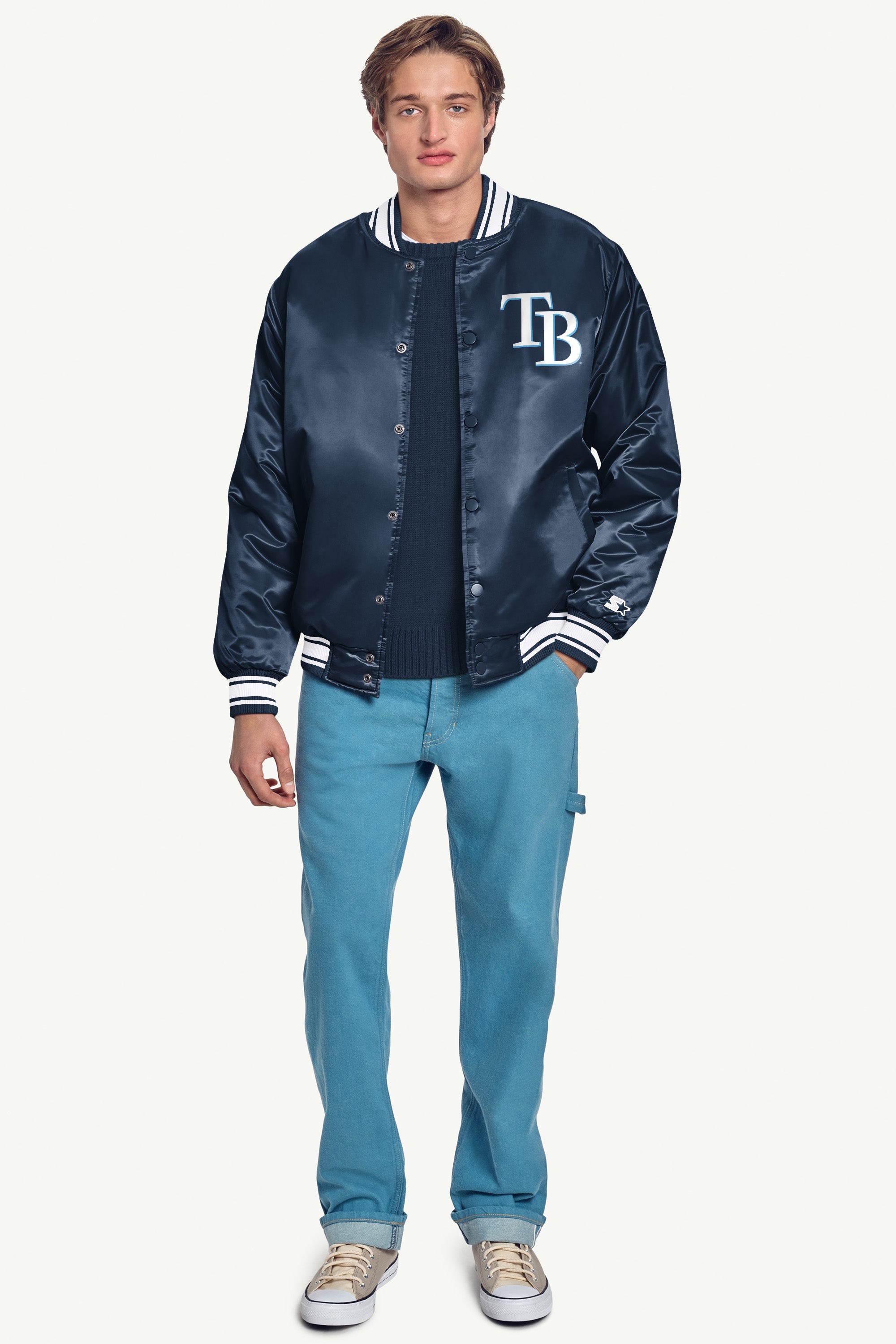 MENS TAMPA BAY RAYS PRINTED HOMEPLATE SATIN VARSITY JACKET View 4 | MLB MENS TAMPA BAY RAYS PRINTED HOMEPLATE SATIN VARSITY JACKET View 4 | MLB