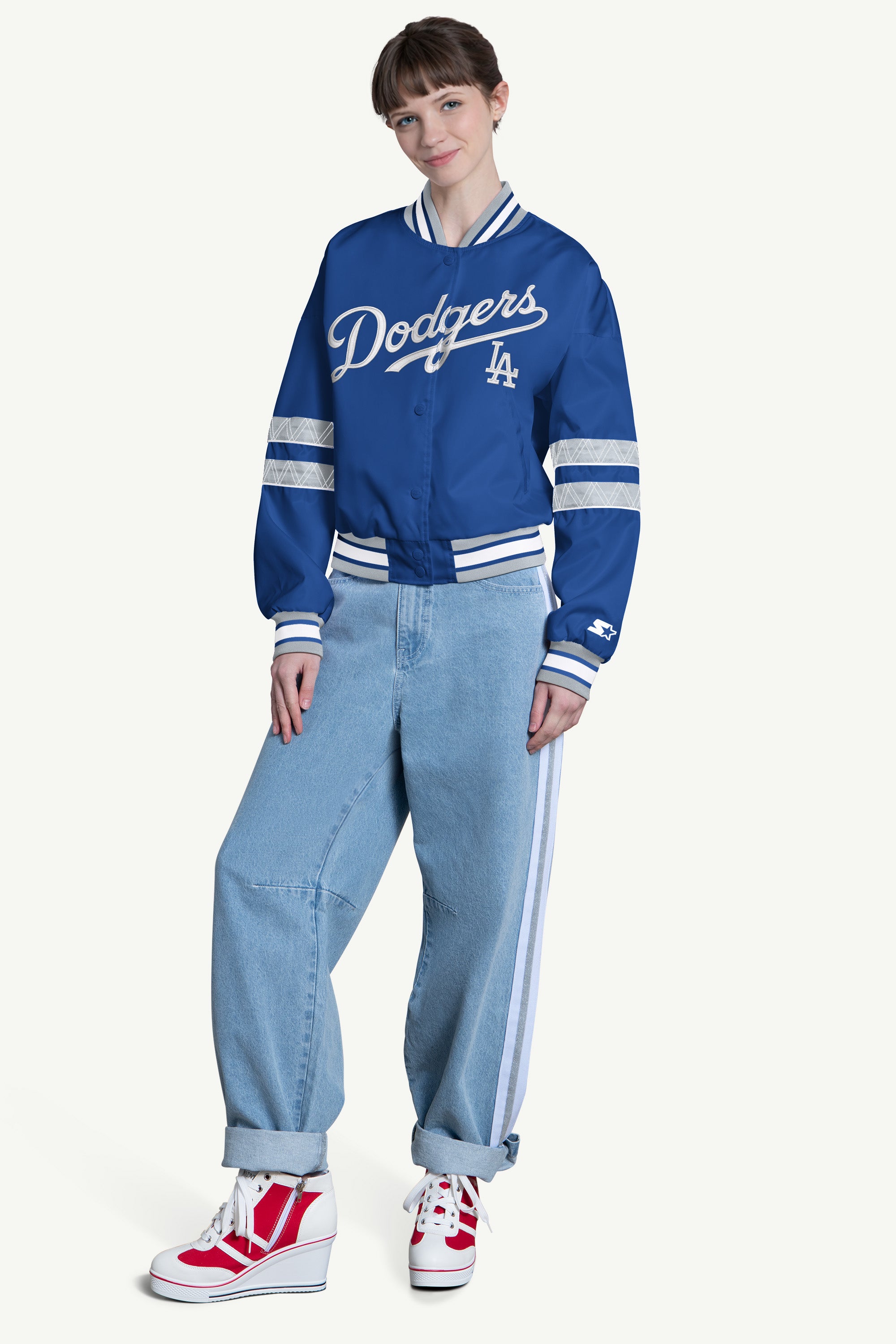 WOMENS LOS ANGELES DODGERS INTERCEPTION VARSITY JACKET View 3 WOMENS LOS ANGELES DODGERS INTERCEPTION VARSITY JACKET View 3