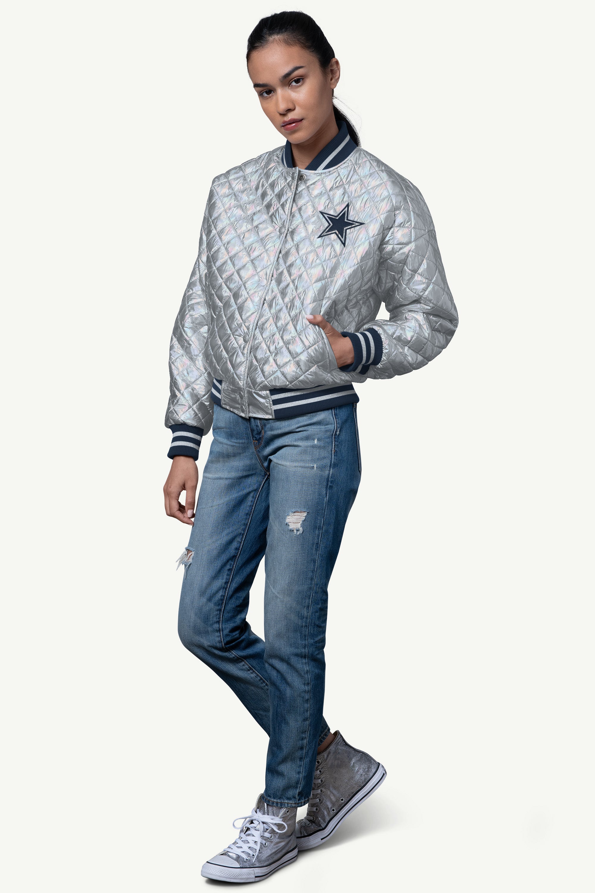 WOMENS DALLAS COWBOYS BLOWOUT METALLIC JACKET View 3 | Dallas Cowboys WOMENS DALLAS COWBOYS BLOWOUT METALLIC JACKET View 3 | Dallas Cowboys