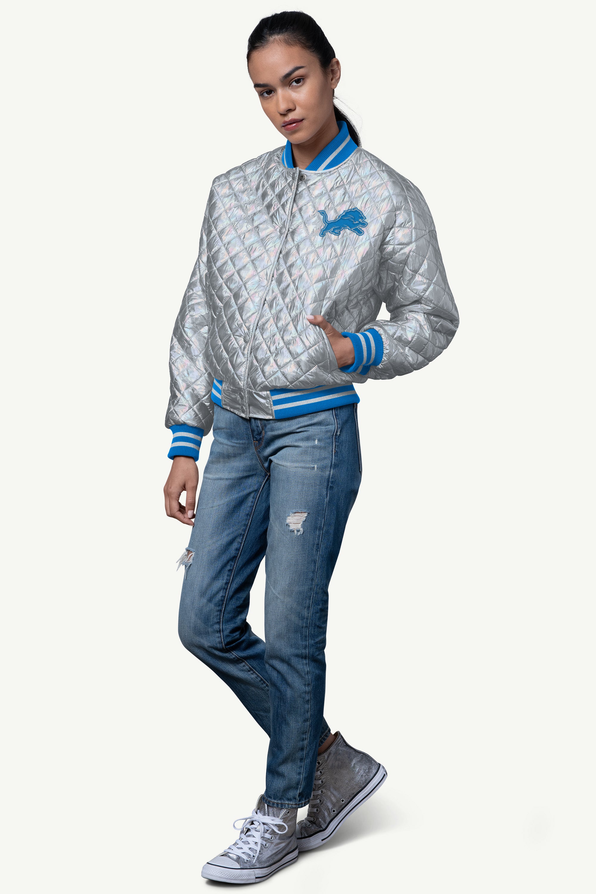 WOMENS DETROIT LIONS BLOWOUT METALLIC JACKET View 3 | Detroit Lions WOMENS DETROIT LIONS BLOWOUT METALLIC JACKET View 3 | Detroit Lions