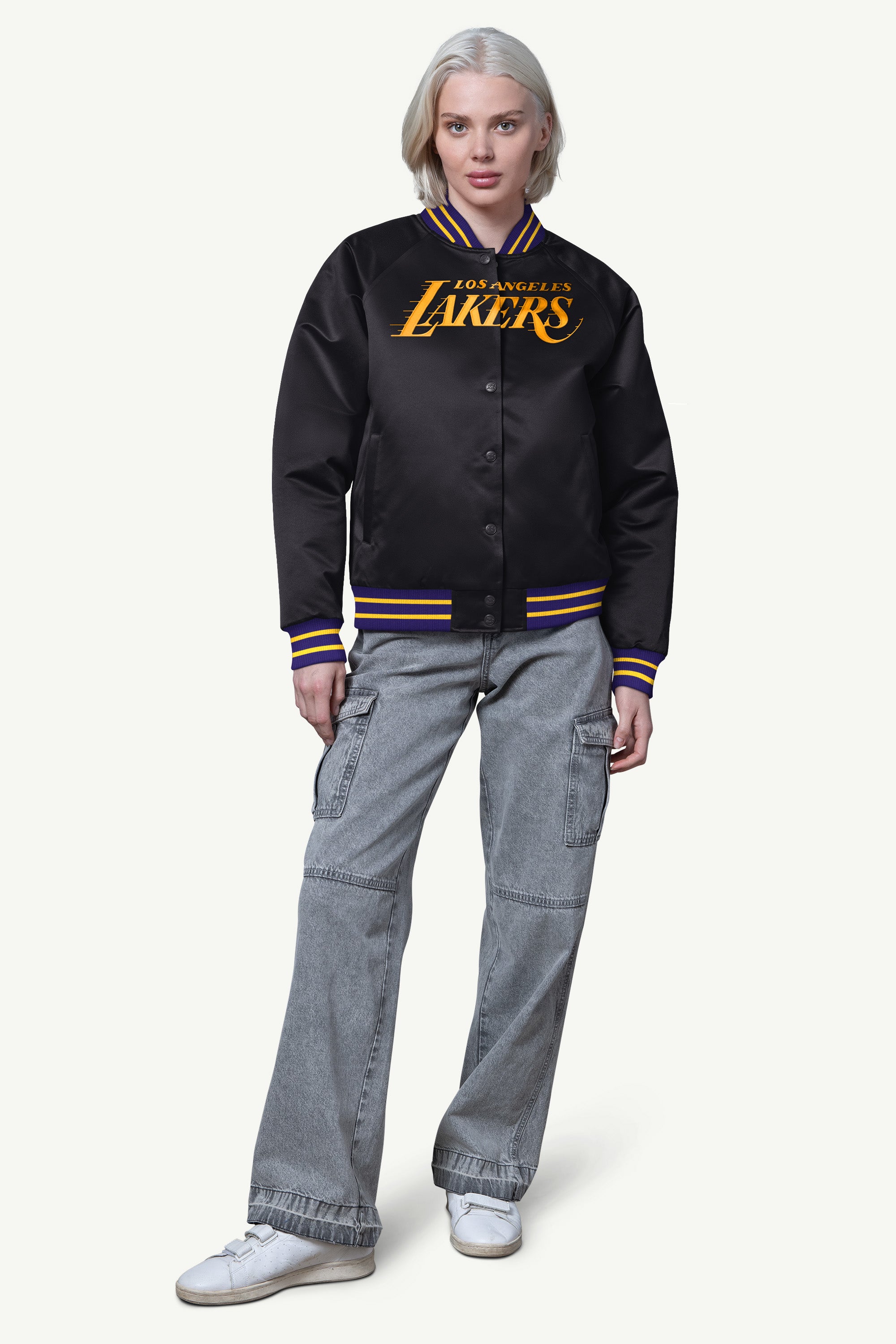 WOMENS LA LAKERS FINAL SCORE SATIN VARSITY JACKET View 3 | NBA WOMENS LA LAKERS FINAL SCORE SATIN VARSITY JACKET View 3 | NBA