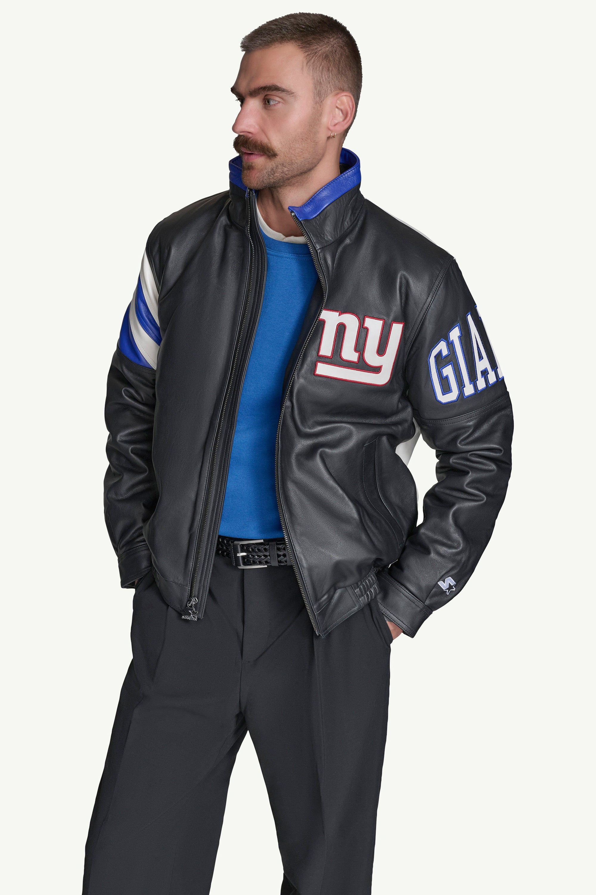 MENS NEW YORK GIANTS FULL ZIP LEATHER JACKET View 3 | NFL MENS NEW YORK GIANTS FULL ZIP LEATHER JACKET View 3 | NFL