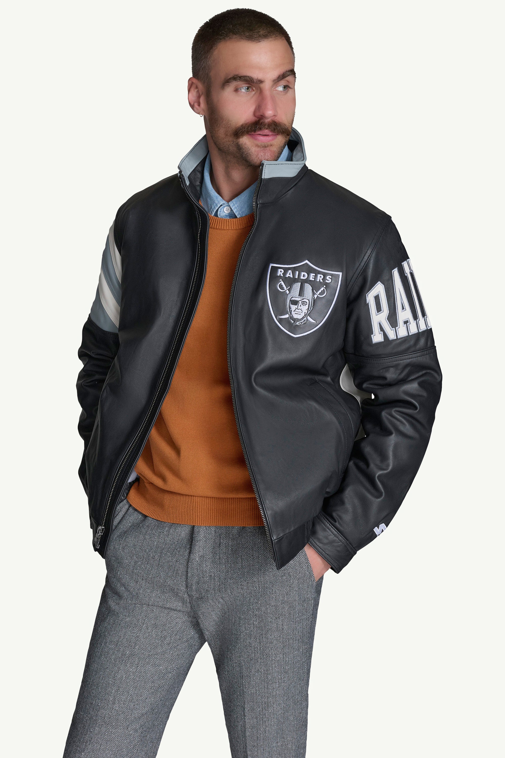 MENS LAS VEGAS RAIDERS FULL ZIP LEATHER JACKET View 3 | Las Vegas Raiders MENS LAS VEGAS RAIDERS FULL ZIP LEATHER JACKET View 3 | Las Vegas Raiders