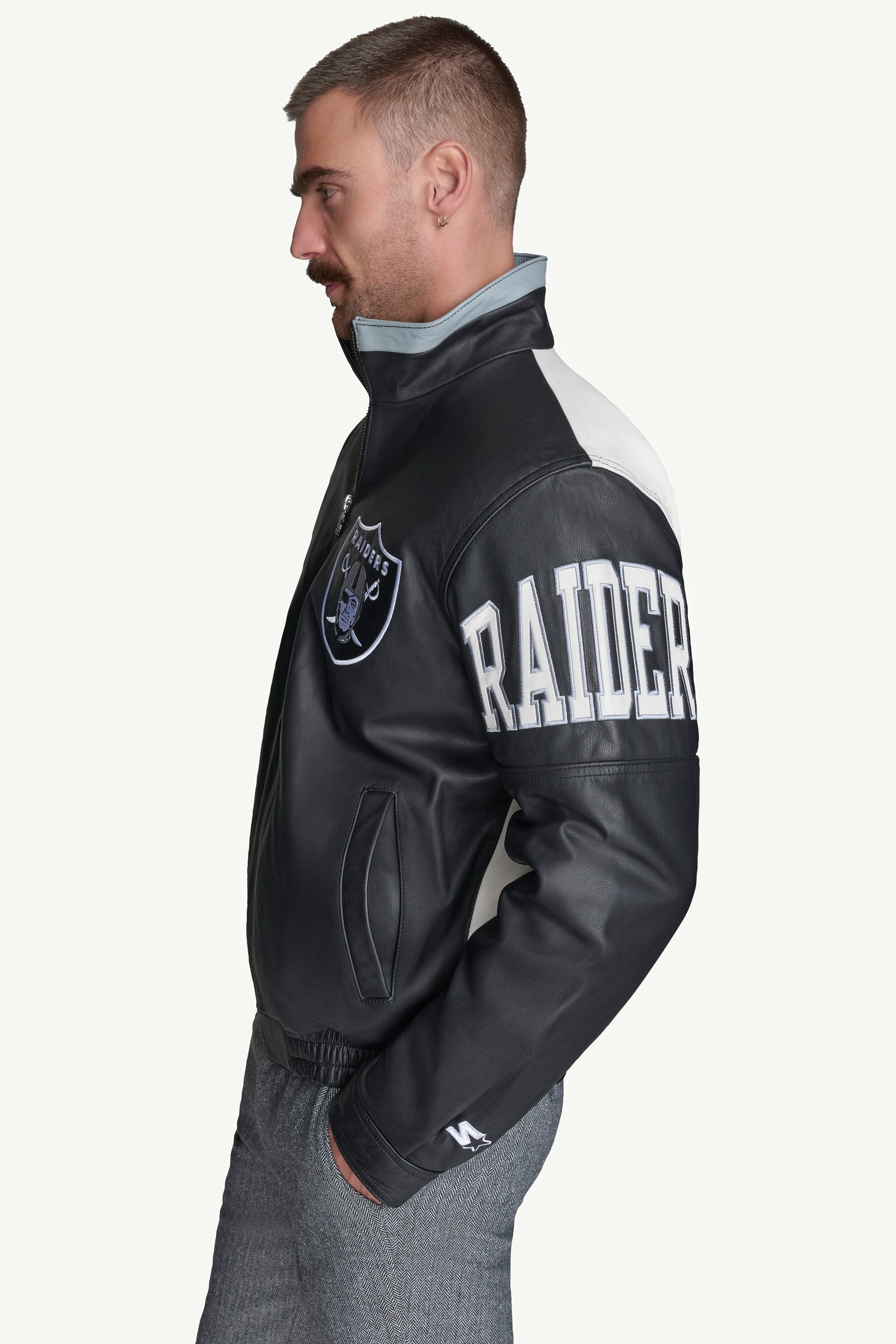 MENS LAS VEGAS RAIDERS FULL ZIP LEATHER JACKET View 5 | Las Vegas Raiders MENS LAS VEGAS RAIDERS FULL ZIP LEATHER JACKET View 5 | Las Vegas Raiders