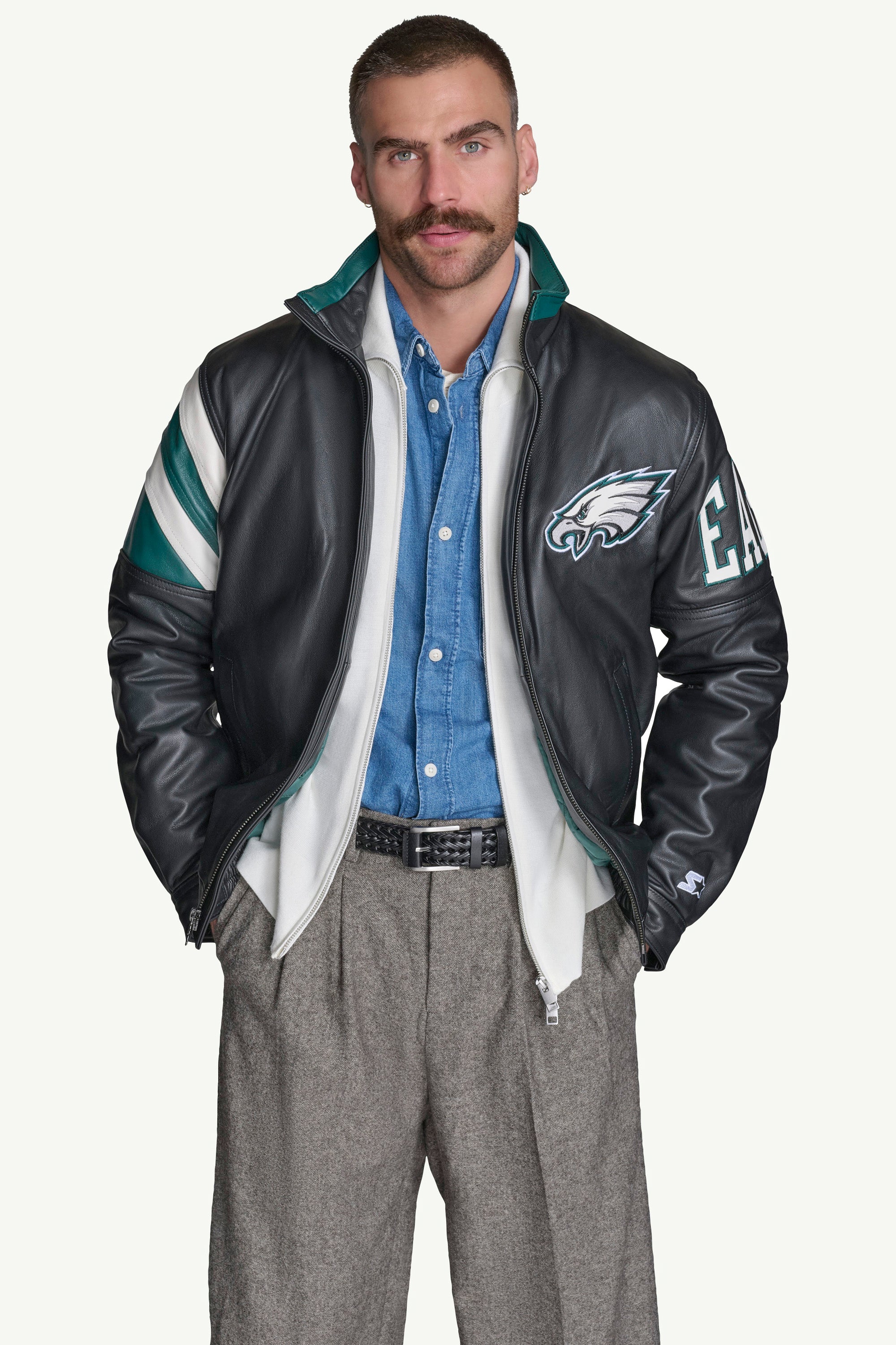 MENS PHILADELPHIA EAGLES FULL ZIP LEATHER JACKET View 3 | Philadelphia Eagles MENS PHILADELPHIA EAGLES FULL ZIP LEATHER JACKET View 3 | Philadelphia Eagles