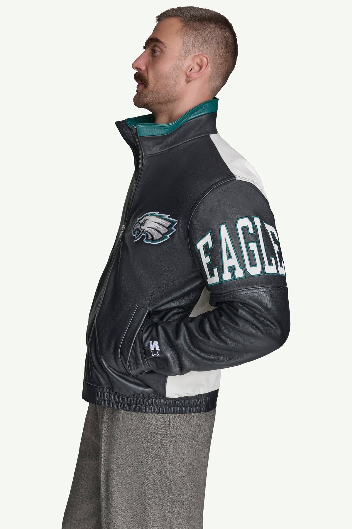 Mens Philadelphia Eagles Retro Full Zip Leather Jacket | NFL | Starter
