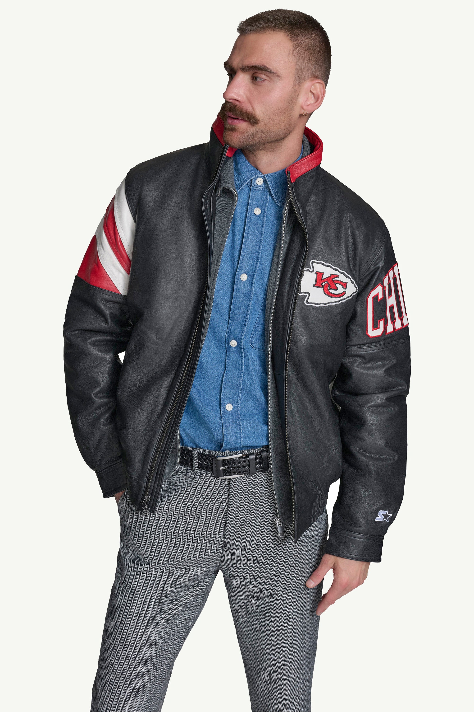 MENS KANSAS CITY CHIEFS FULL ZIP LEATHER JACKET View 3 | NFL MENS KANSAS CITY CHIEFS FULL ZIP LEATHER JACKET View 3 | NFL