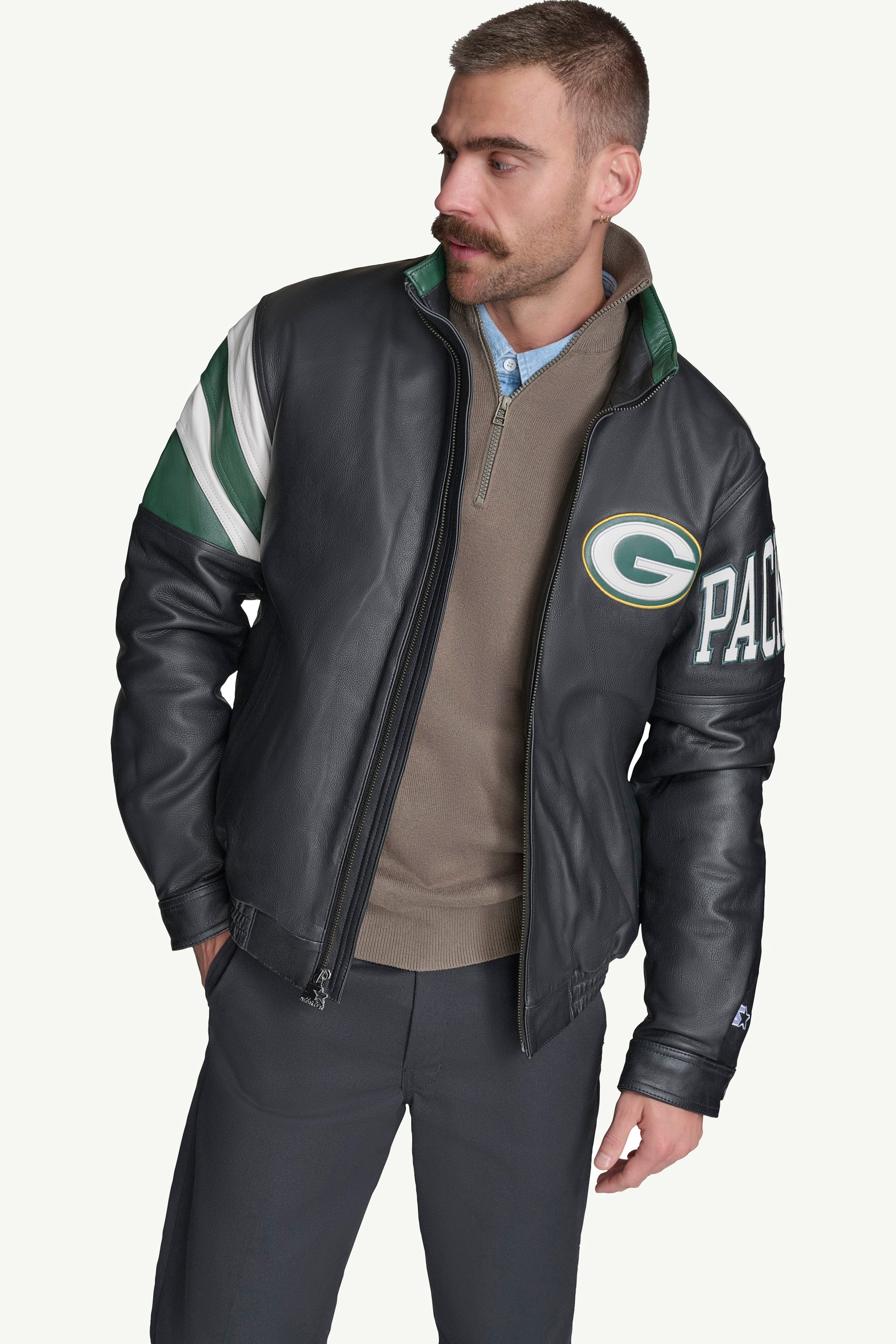 GREEN BAY PACKERS FULL ZIP LEATHER JACKET View 3 | Green Bay Packers GREEN BAY PACKERS FULL ZIP LEATHER JACKET View 3 | Green Bay Packers