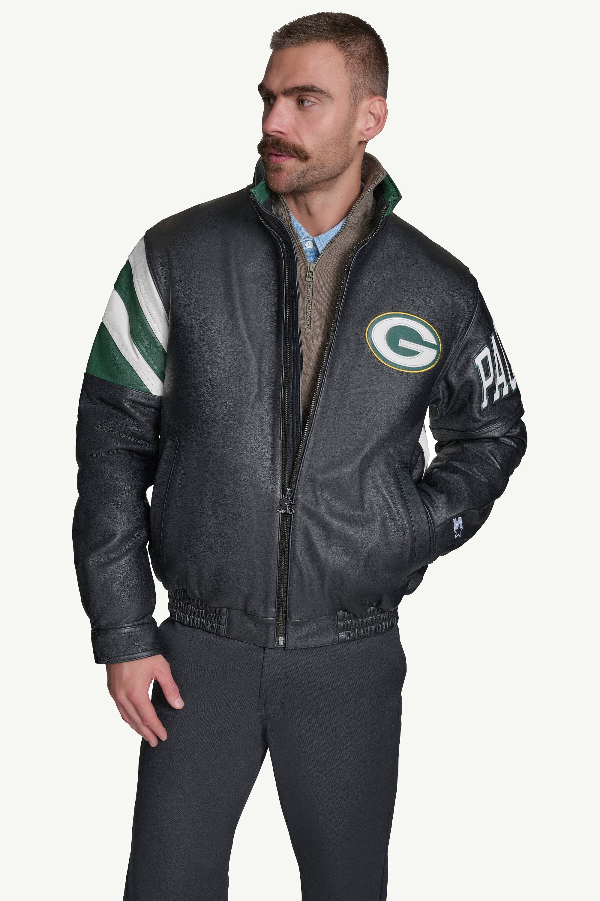 GREEN BAY PACKERS FULL ZIP LEATHER JACKET View 1 | Green Bay Packers GREEN BAY PACKERS FULL ZIP LEATHER JACKET View 1 | Green Bay Packers