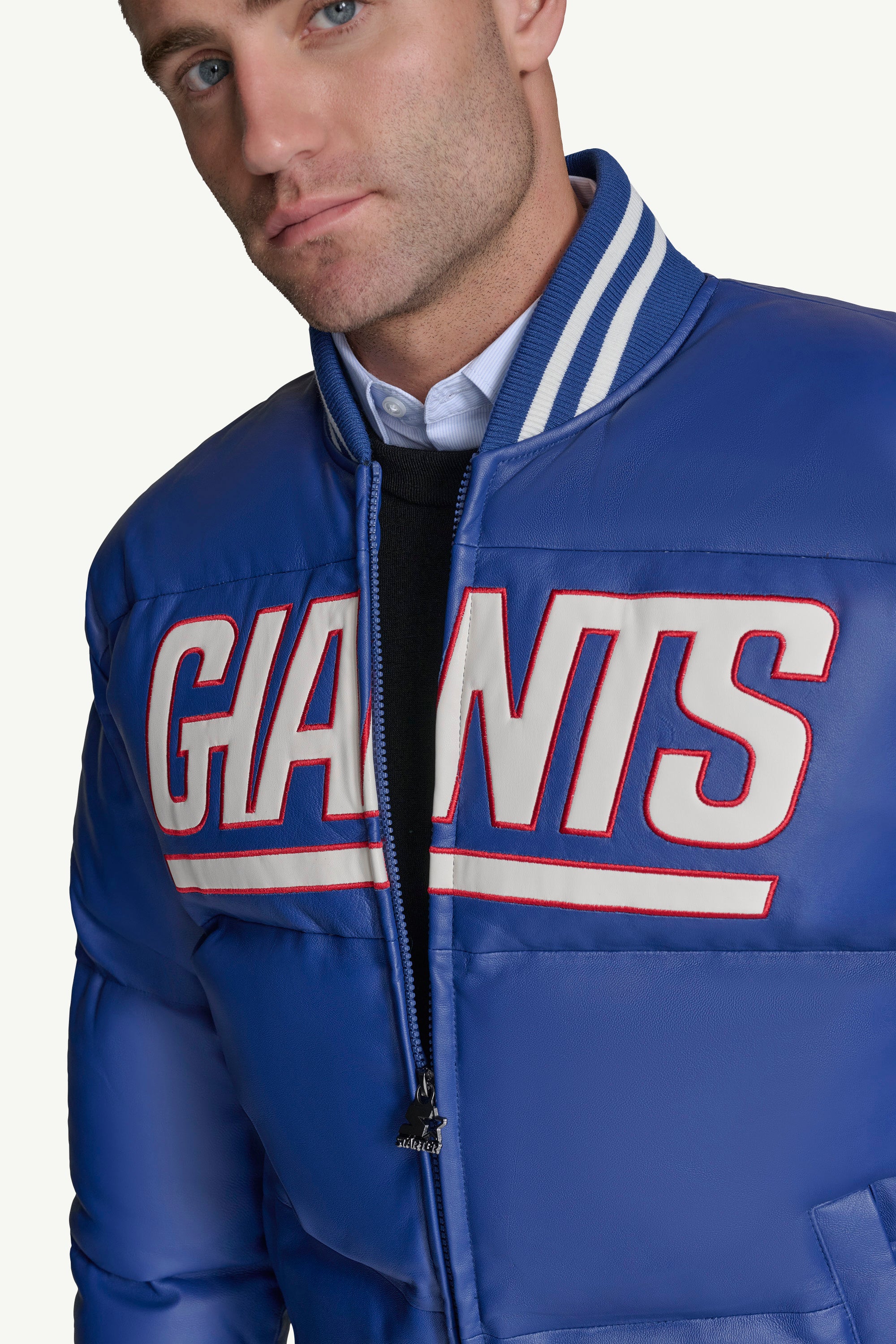 MENS NEW YORK GIANTS LEATHER PUFFER JACKET View 3 | NFL MENS NEW YORK GIANTS LEATHER PUFFER JACKET View 3 | NFL