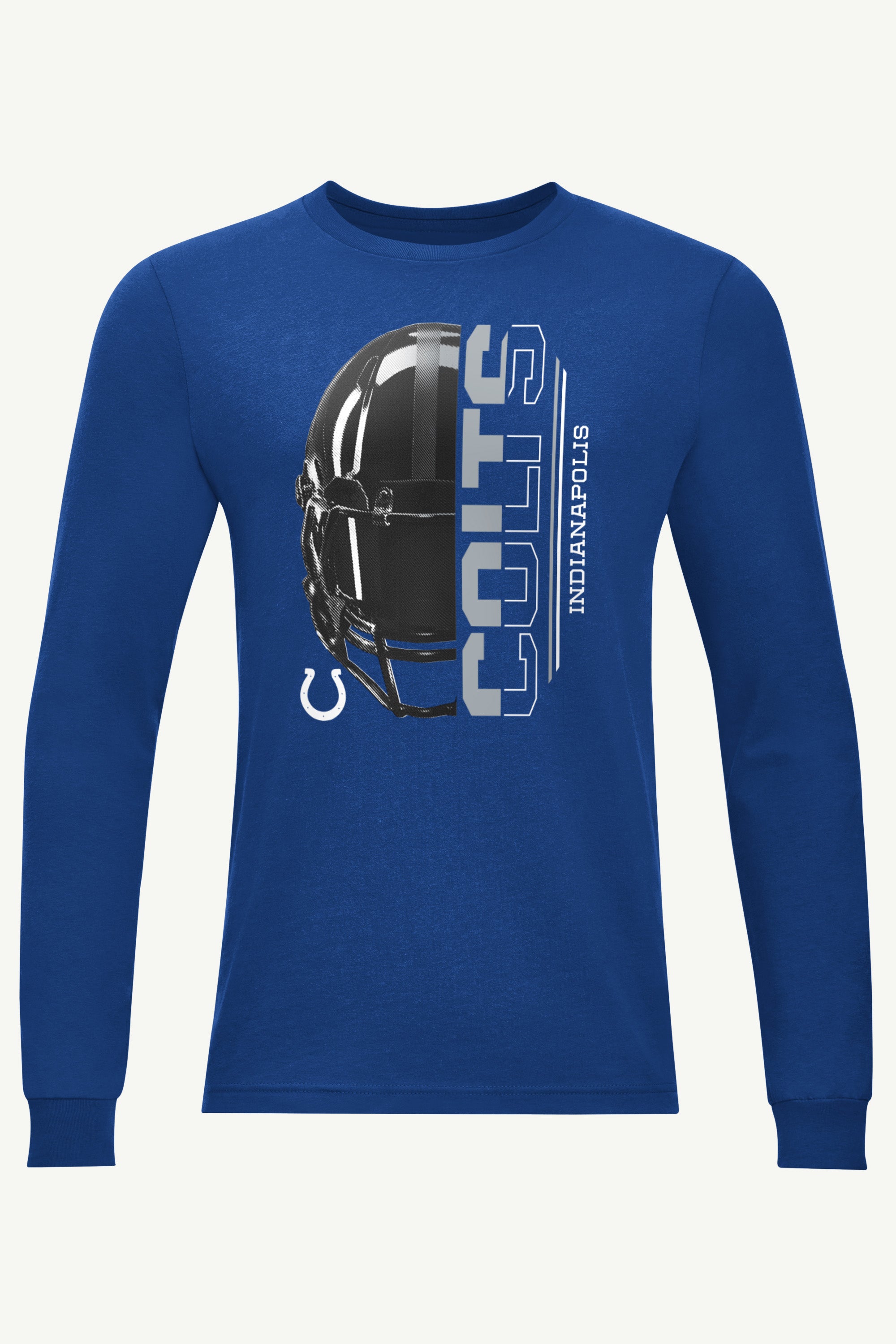 MENS INDIANAPOLIS COLTS HALF HELMET LOGO LONG SLEEVE T SHIRT View 1 | Indianapolis Colts MENS INDIANAPOLIS COLTS HALF HELMET LOGO LONG SLEEVE T SHIRT View 1 | Indianapolis Colts