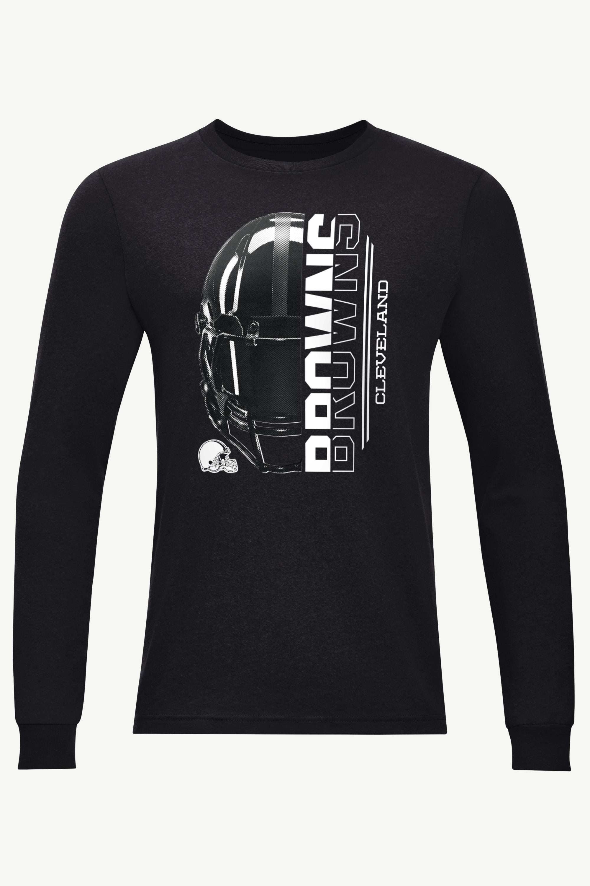 MENS CLEVELAND BROWNS HALF HELMET LONG SLEEVE T SHIRT View 1 MENS CLEVELAND BROWNS HALF HELMET LONG SLEEVE T SHIRT View 1