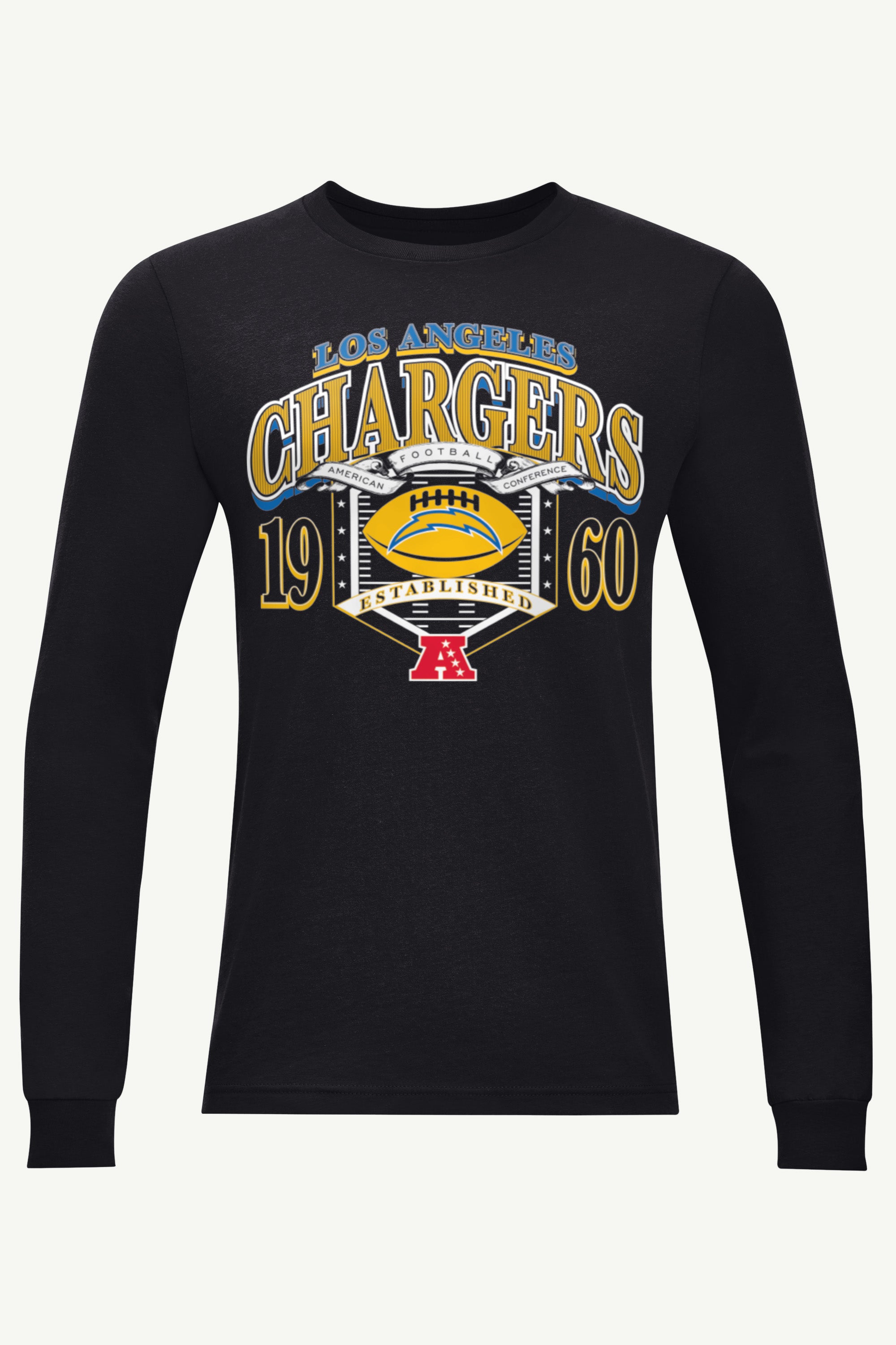 MENS LOS ANGELES CHARGERS 80s INSPIRED FIELD LONG SLEEVE T SHIRT View 1 | NFL MENS LOS ANGELES CHARGERS 80s INSPIRED FIELD LONG SLEEVE T SHIRT View 1 | NFL