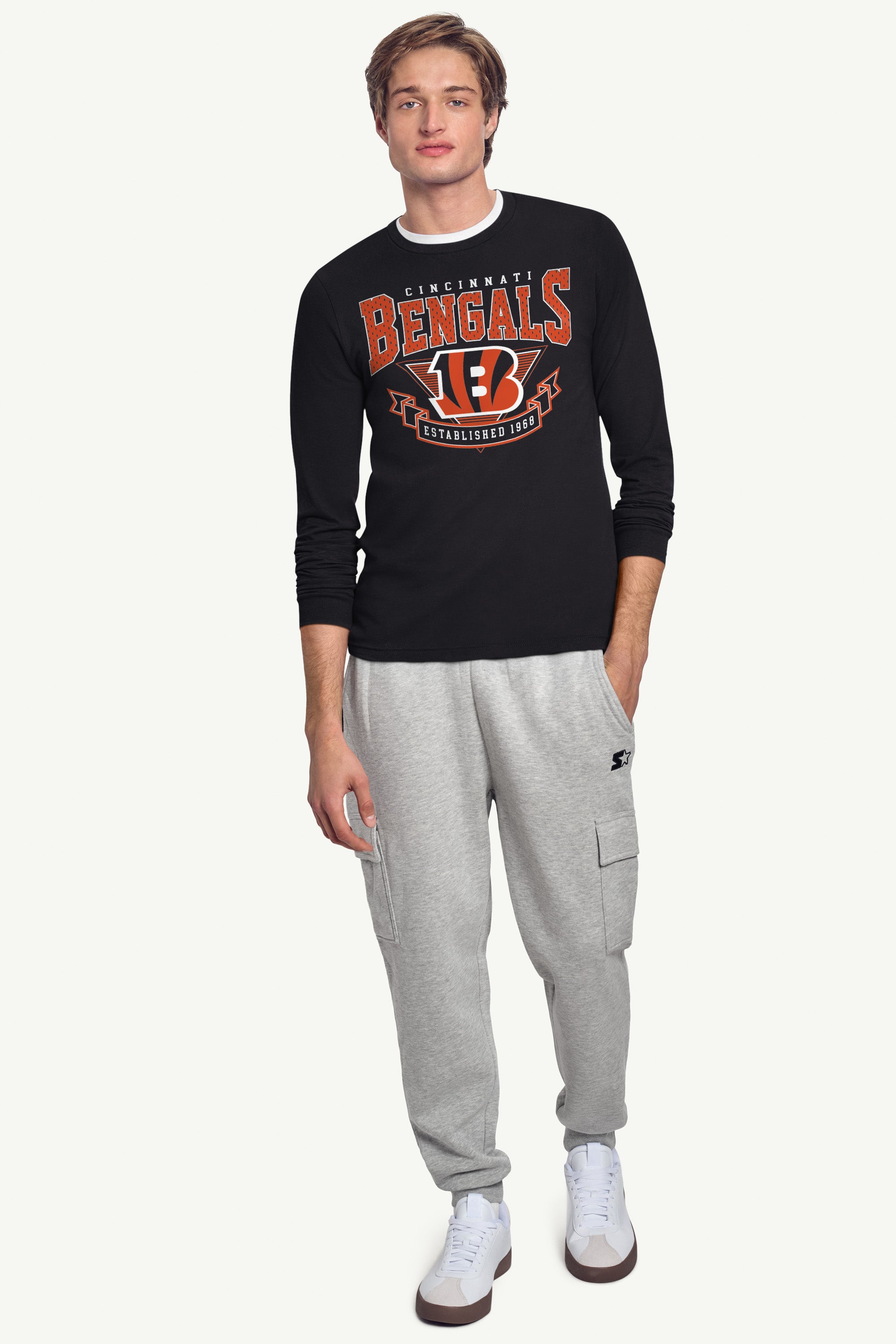 MENS CINCINATTI BENGALS 80's INSPIRED LONG SLEEVE T SHIRT View 4 MENS CINCINATTI BENGALS 80's INSPIRED LONG SLEEVE T SHIRT View 4
