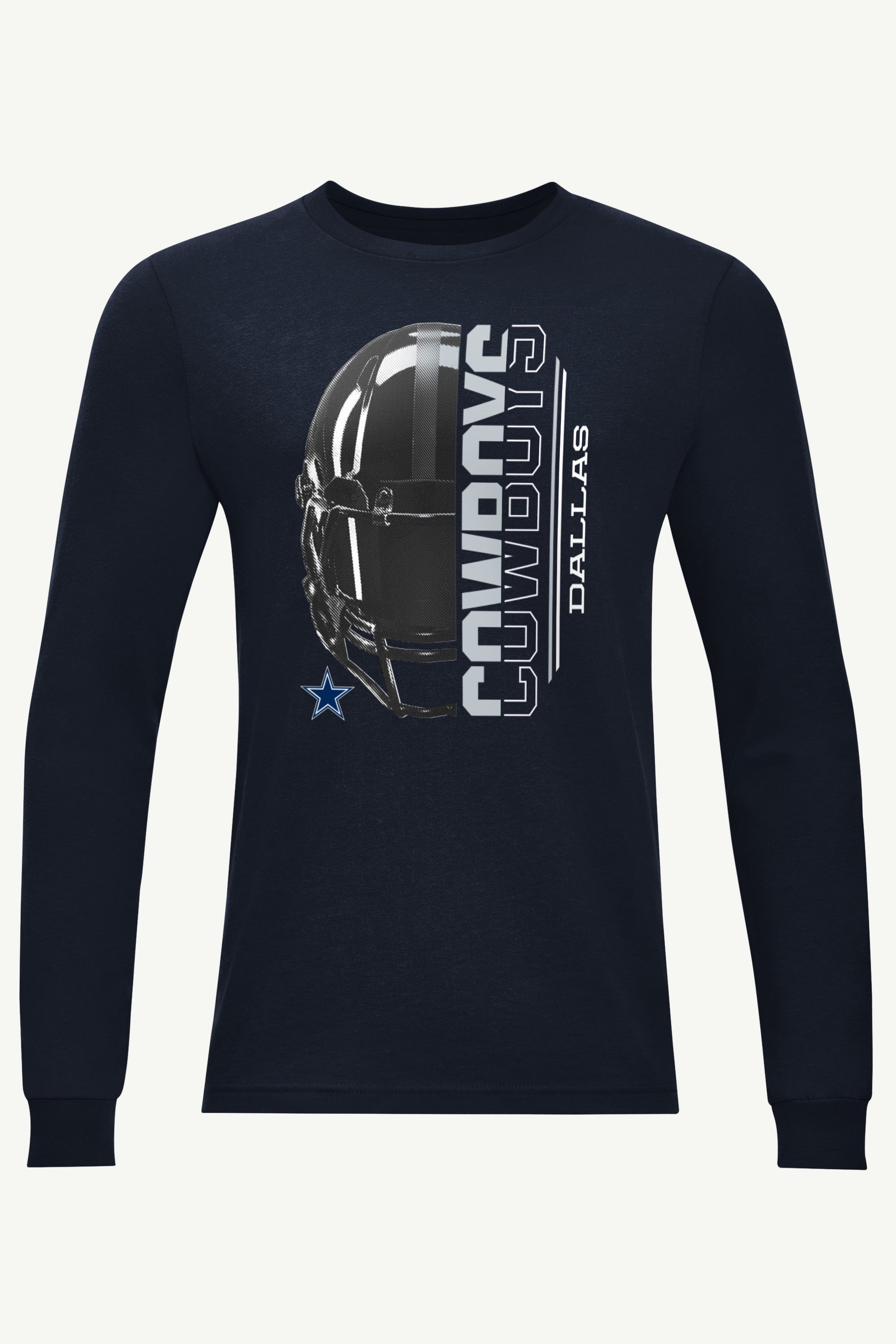 MENS DALLAS COWBOYS HALF HELMET LONG SLEEVE T SHIRT View 1 MENS DALLAS COWBOYS HALF HELMET LONG SLEEVE T SHIRT View 1
