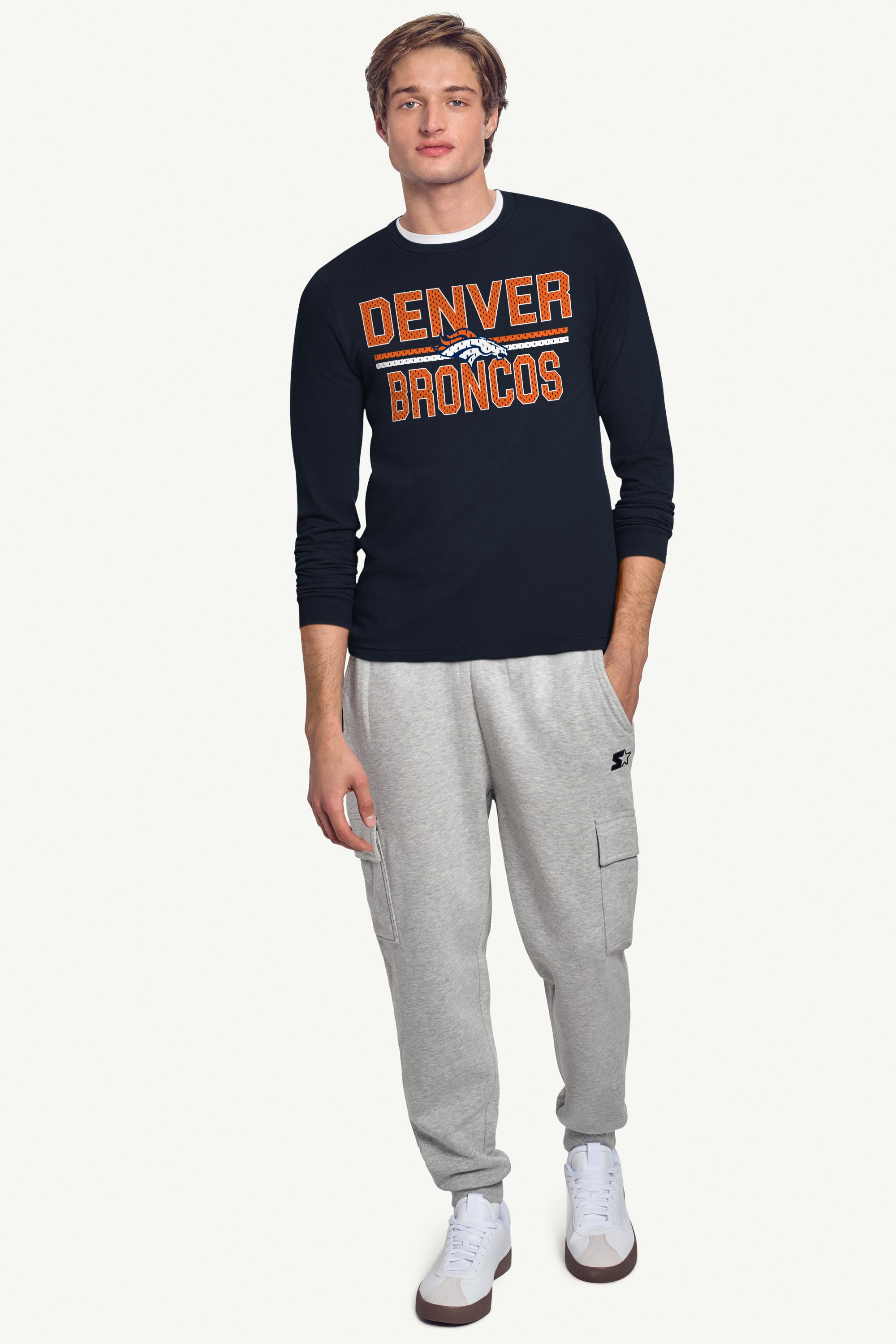 MENS DENVER BRONCOS MESH LOOK LONG SLEEVE T SHIRT View 3 MENS DENVER BRONCOS MESH LOOK LONG SLEEVE T SHIRT View 3
